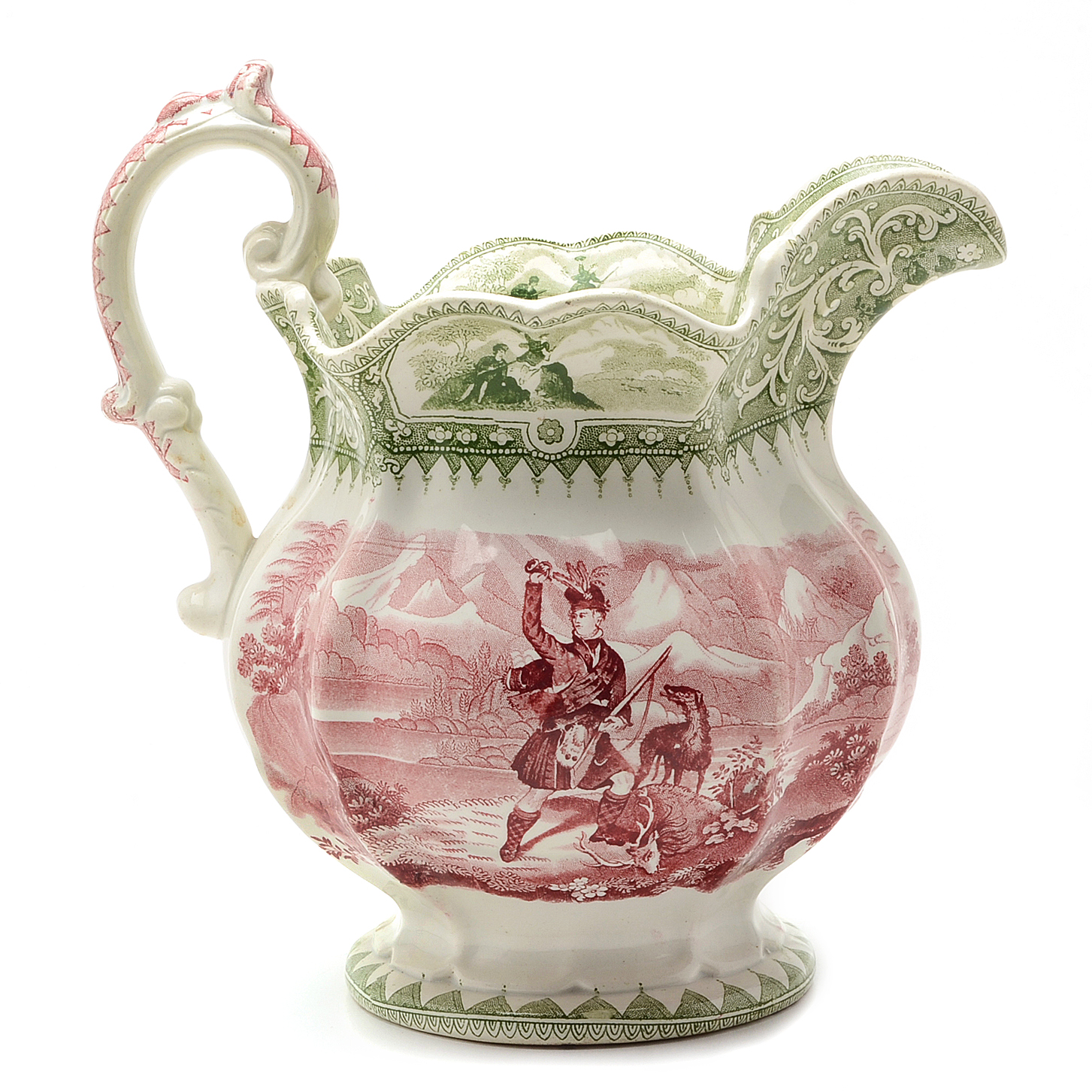 Antique Bi-Color Staffordshire William Adams and Sons "Caldonia" Pitcher