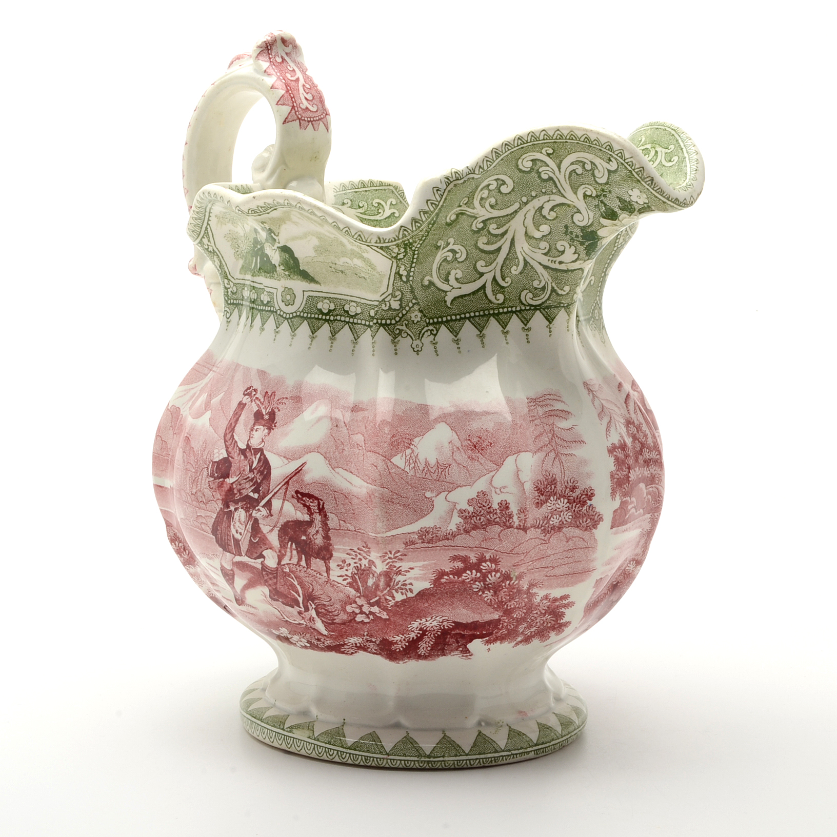 Antique Bi-Color Staffordshire William Adams and Sons "Caldonia" Pitcher