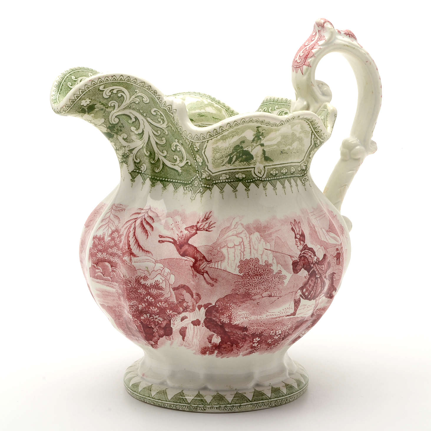 Antique Bi-Color Staffordshire William Adams and Sons "Caldonia" Pitcher