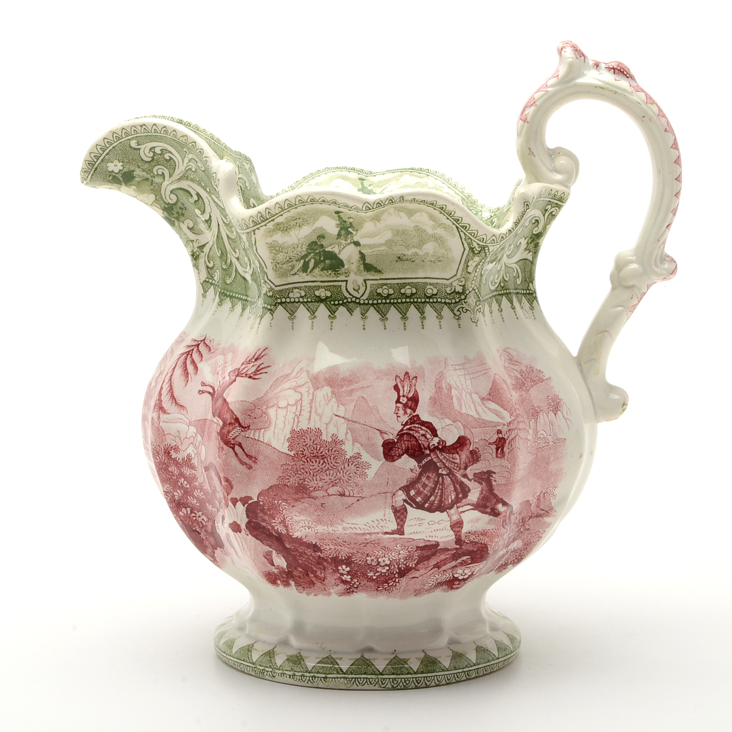 Antique Bi-Color Staffordshire William Adams and Sons "Caldonia" Pitcher