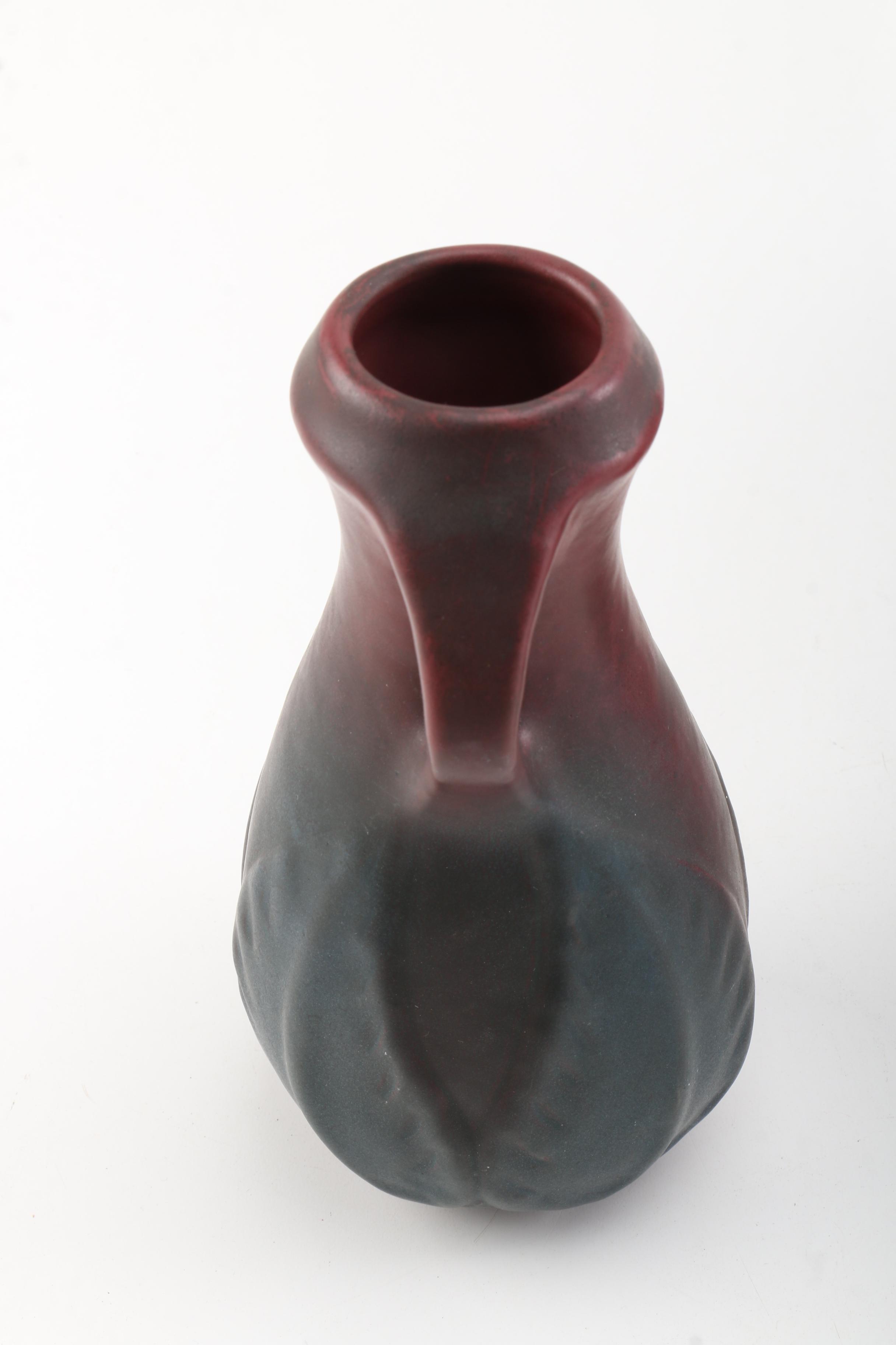 Van Briggle Art Pottery "Dragonfly" Bowl and "Blue Leaf" Vase in Mulberry