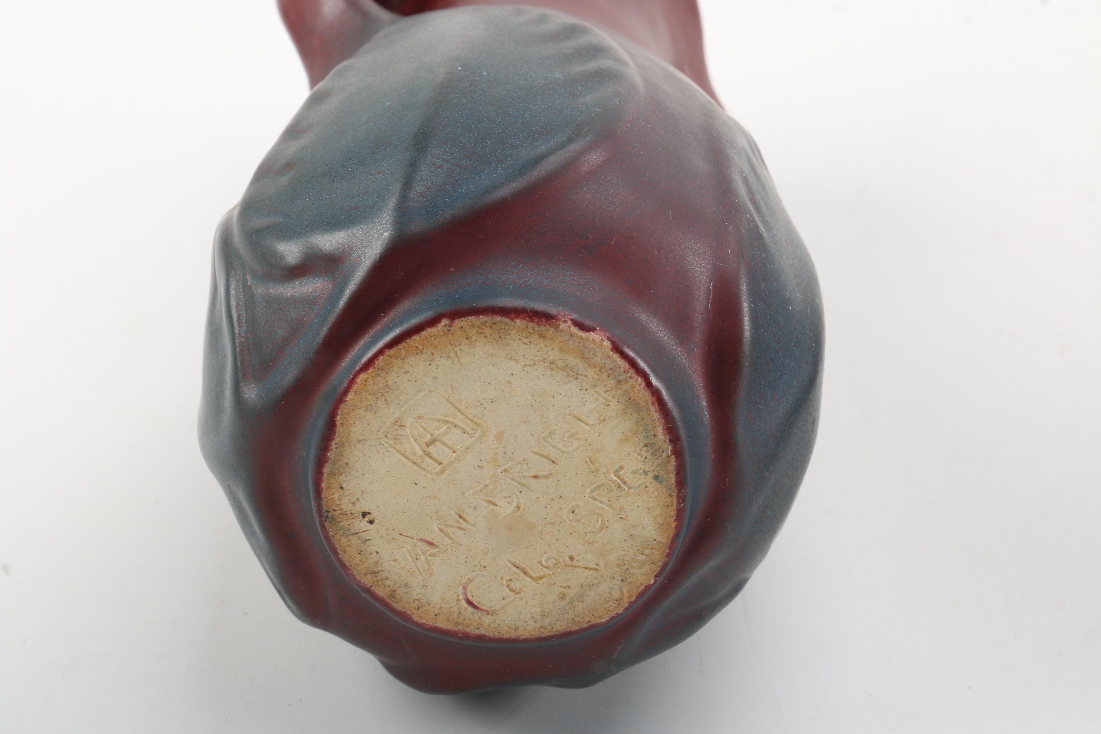 Van Briggle Art Pottery "Dragonfly" Bowl and "Blue Leaf" Vase in Mulberry