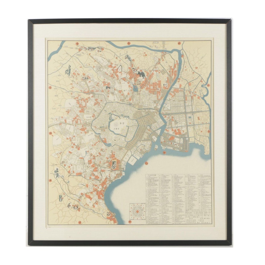 Japanese Woodblock Print Map of Tokyo