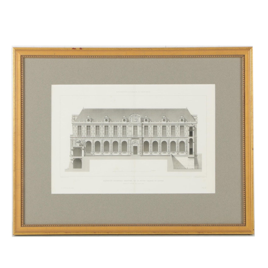 Antique French Architectural Lithograph of the Louvre's Galerie d'Apollon