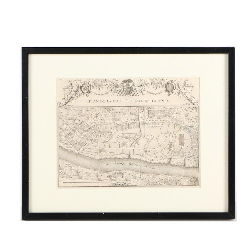Engraved Map After Dubercelle "Plan de la Ville et Abbaye de Tournus"