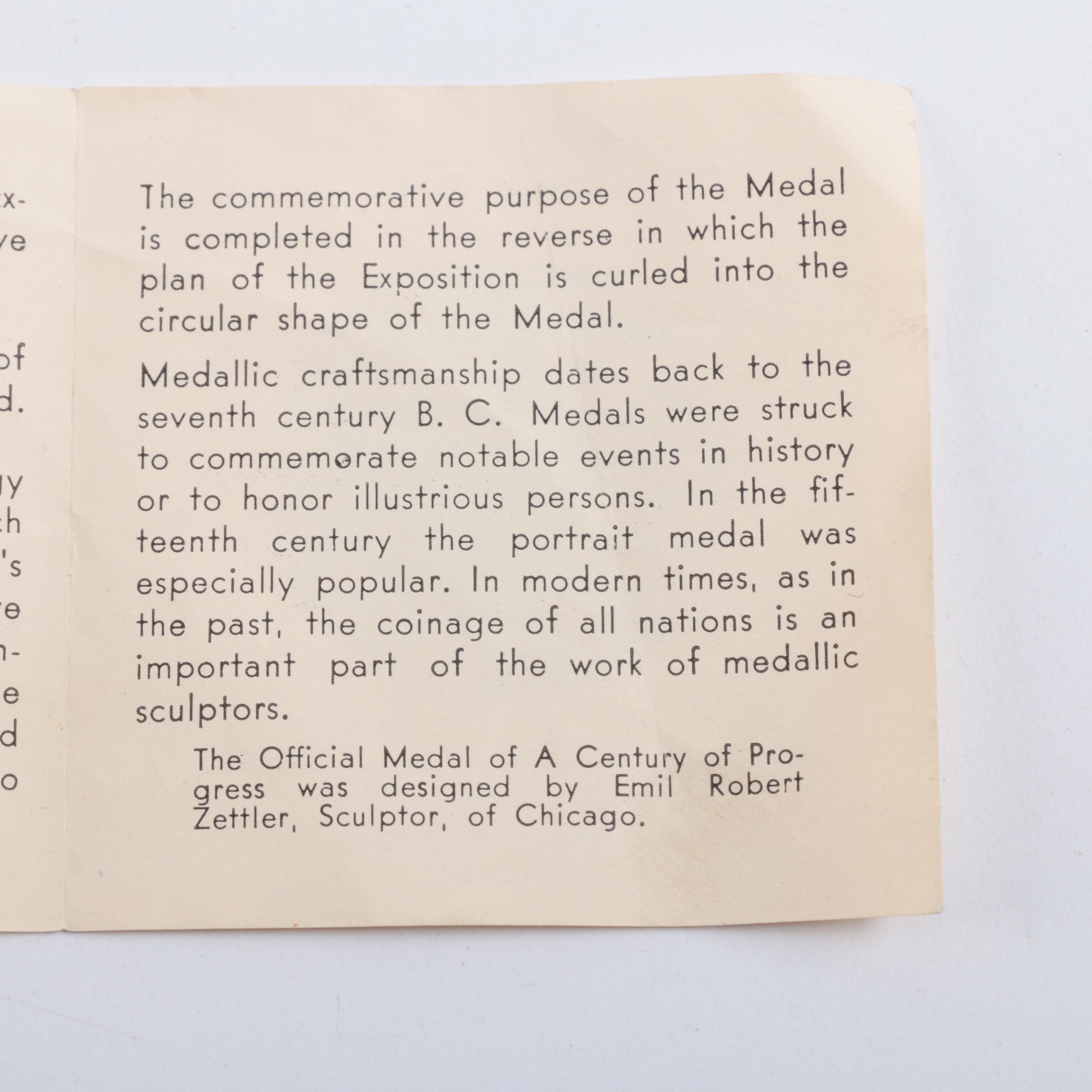 1933 Official Commemorative World's Fair Medal