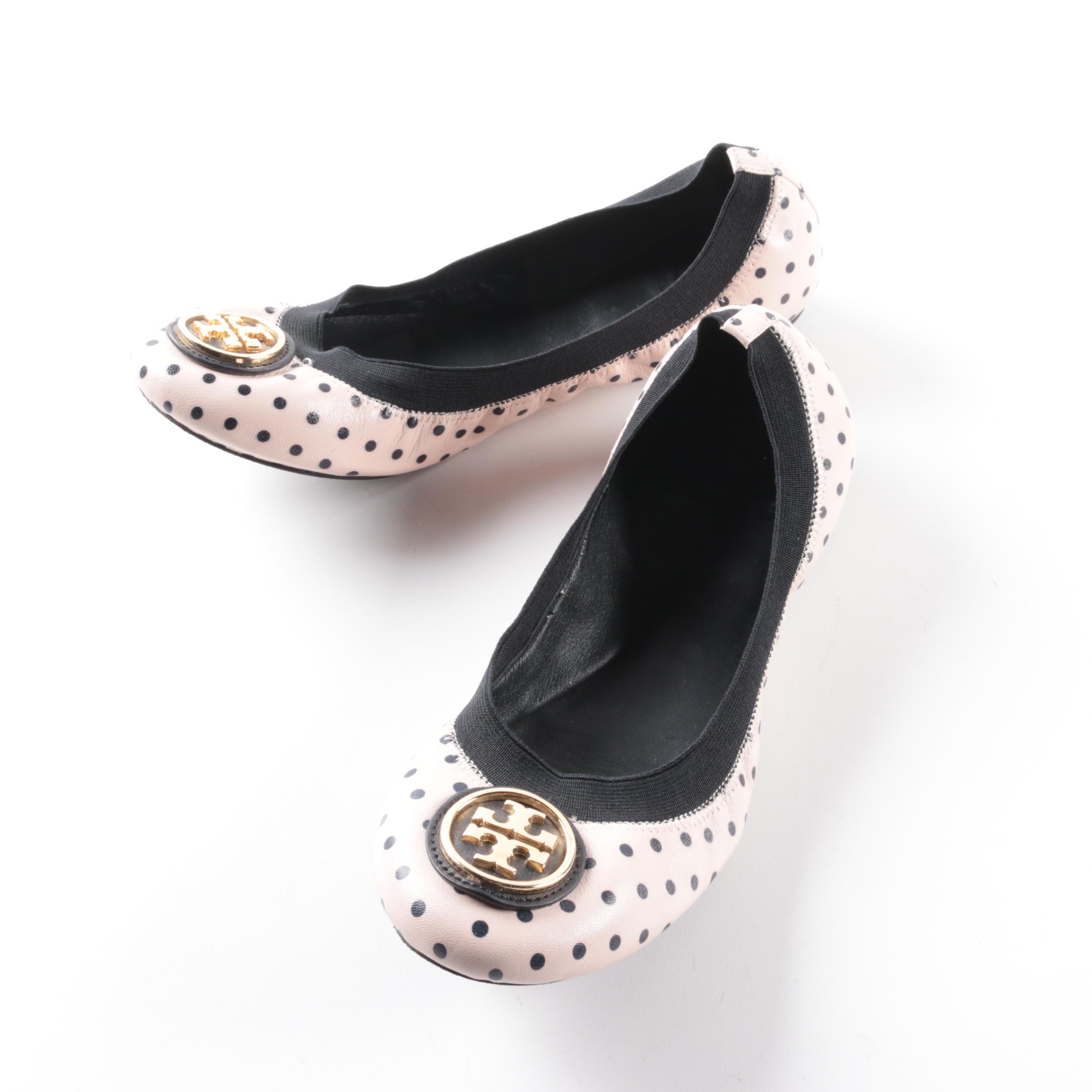 Tory Burch Caroline Pink Polka Dot Leather Ballet Flats
