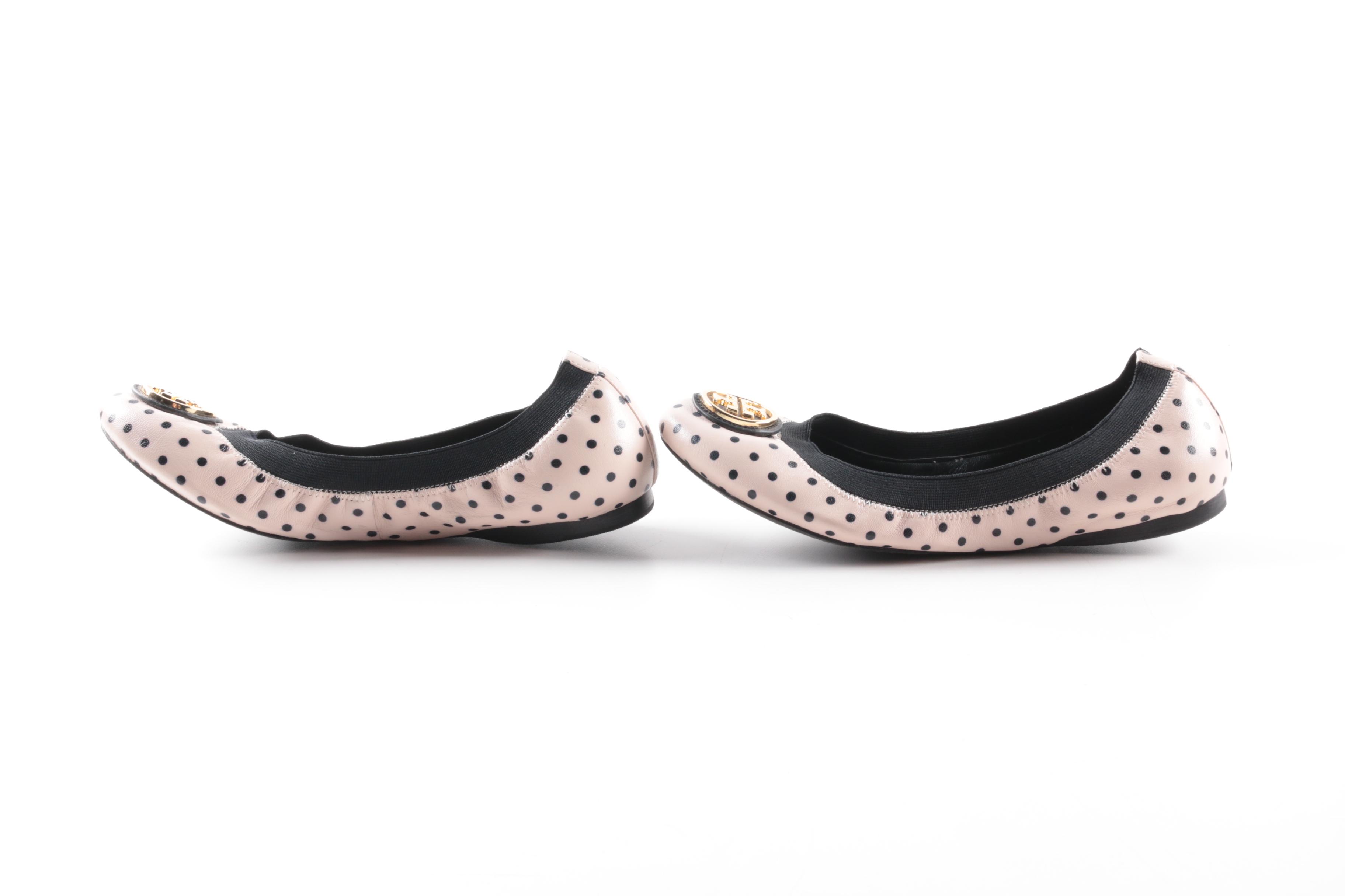 Tory Burch Caroline Pink Polka Dot Leather Ballet Flats