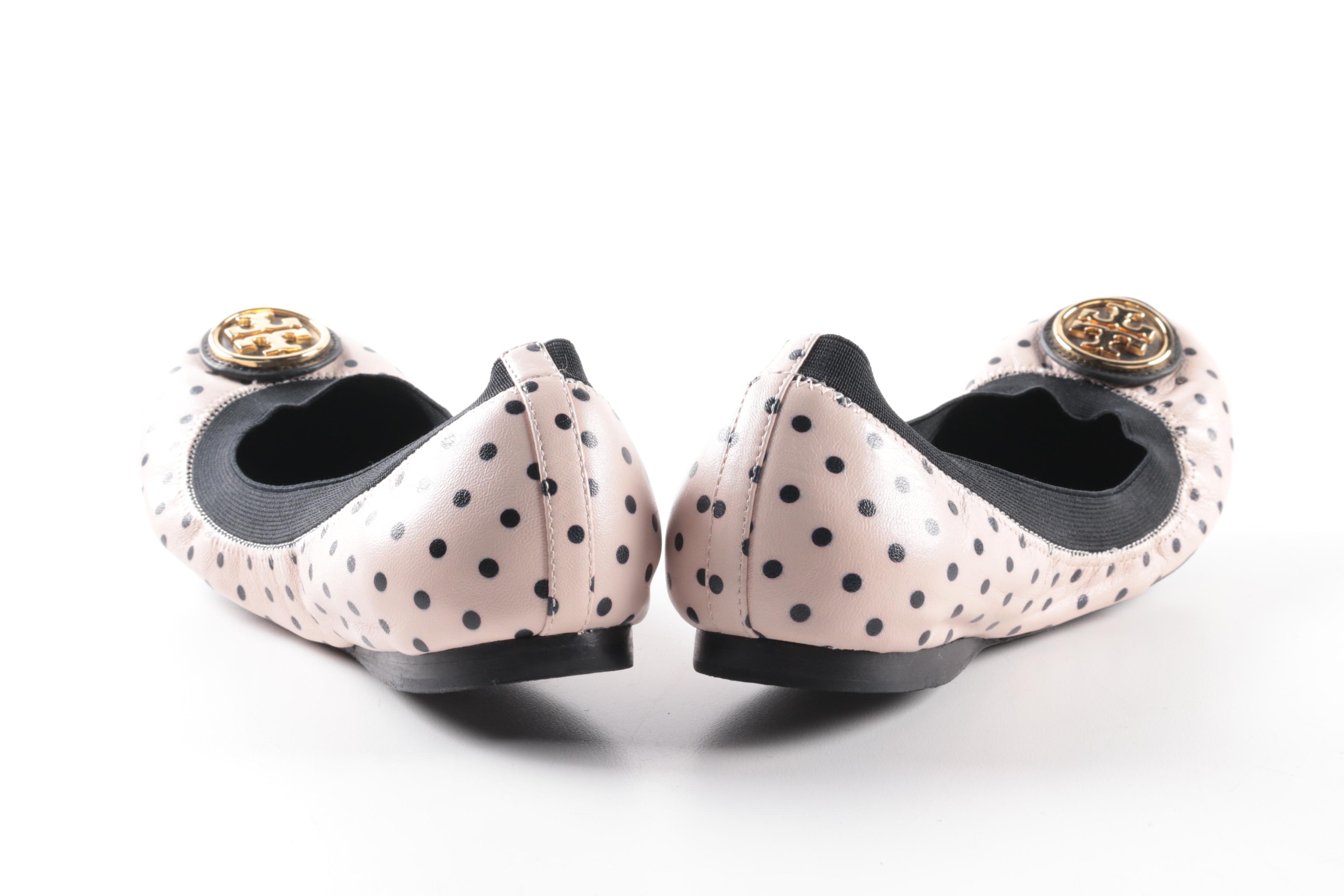 Tory Burch Caroline Pink Polka Dot Leather Ballet Flats