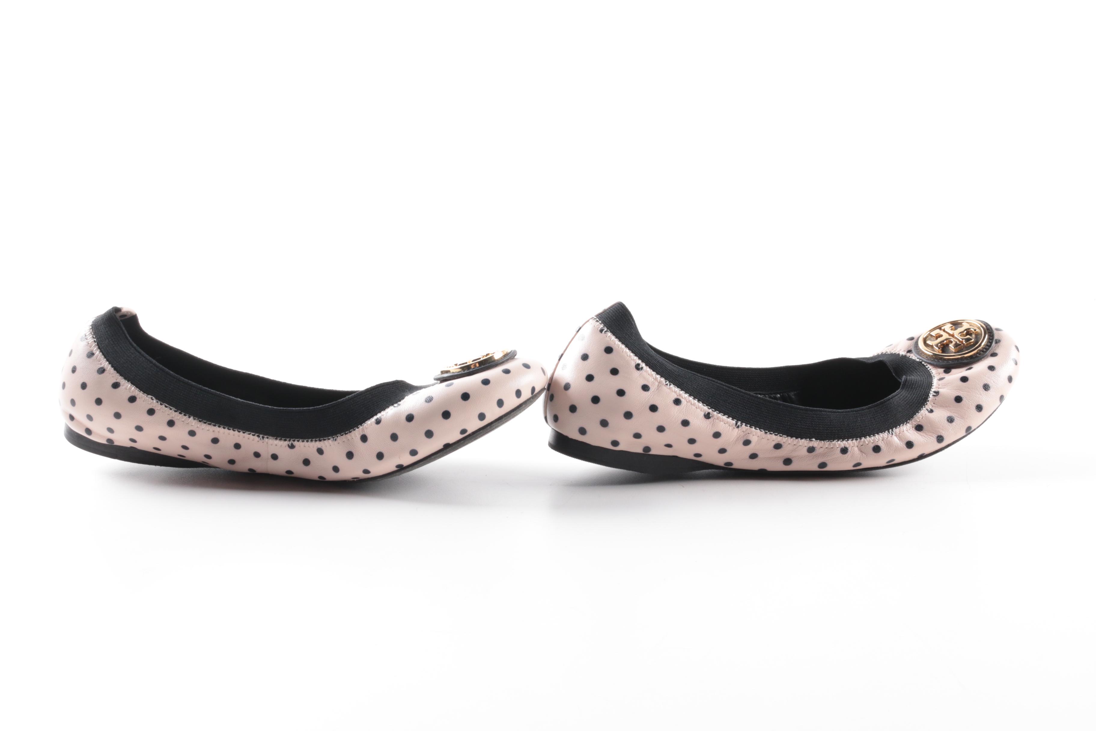 Tory Burch Caroline Pink Polka Dot Leather Ballet Flats