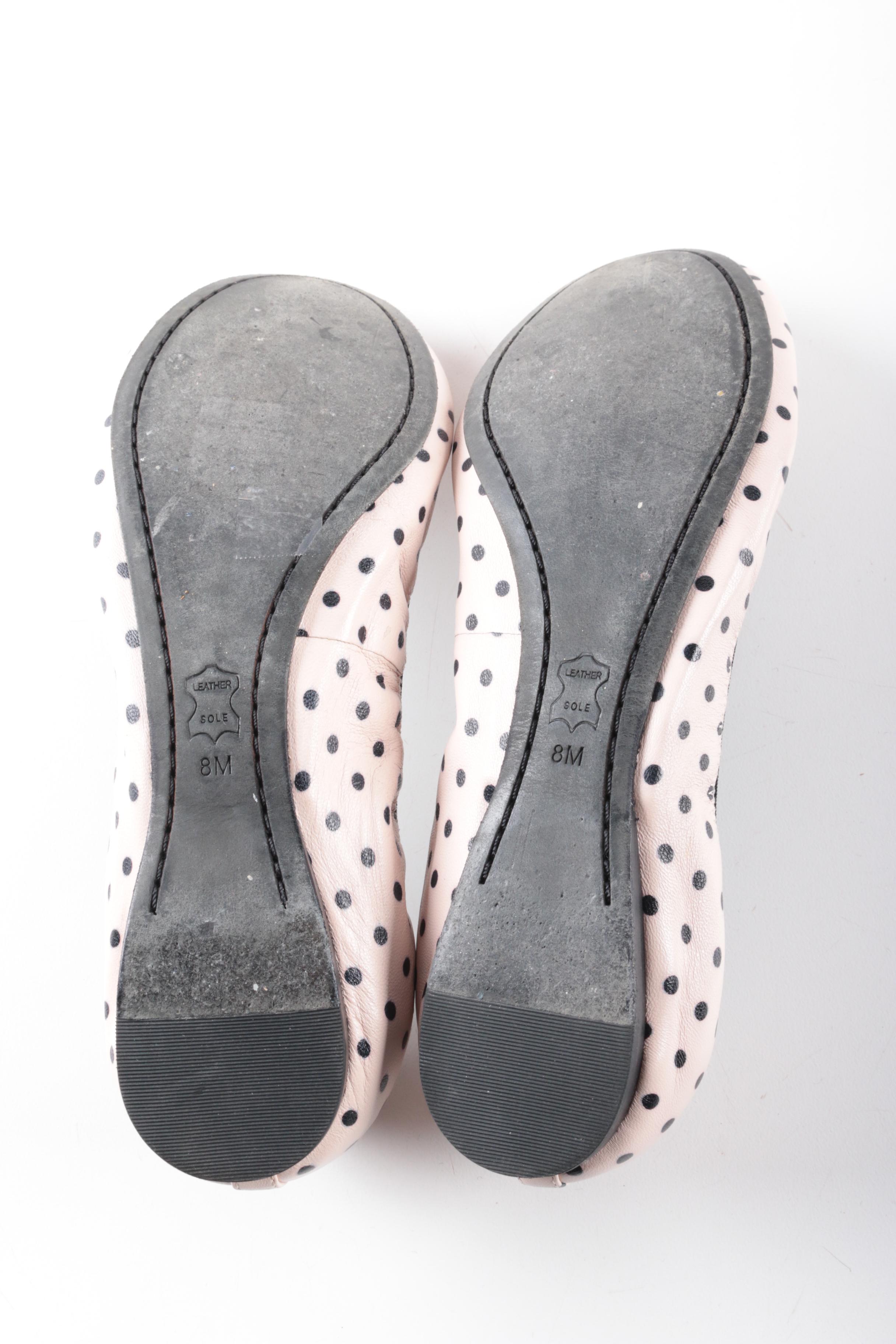 Tory Burch Caroline Pink Polka Dot Leather Ballet Flats