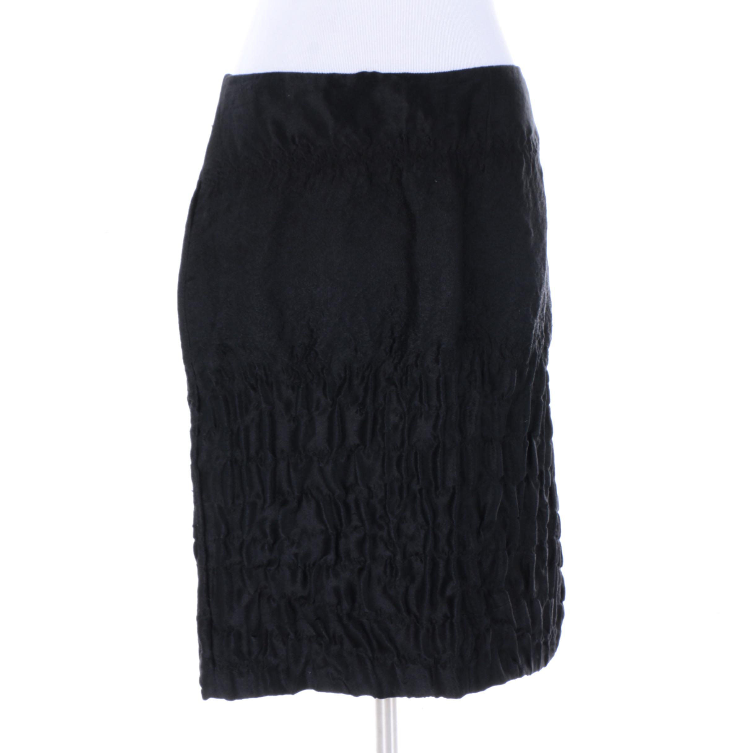 Prada Black Silk Smocked Skirt