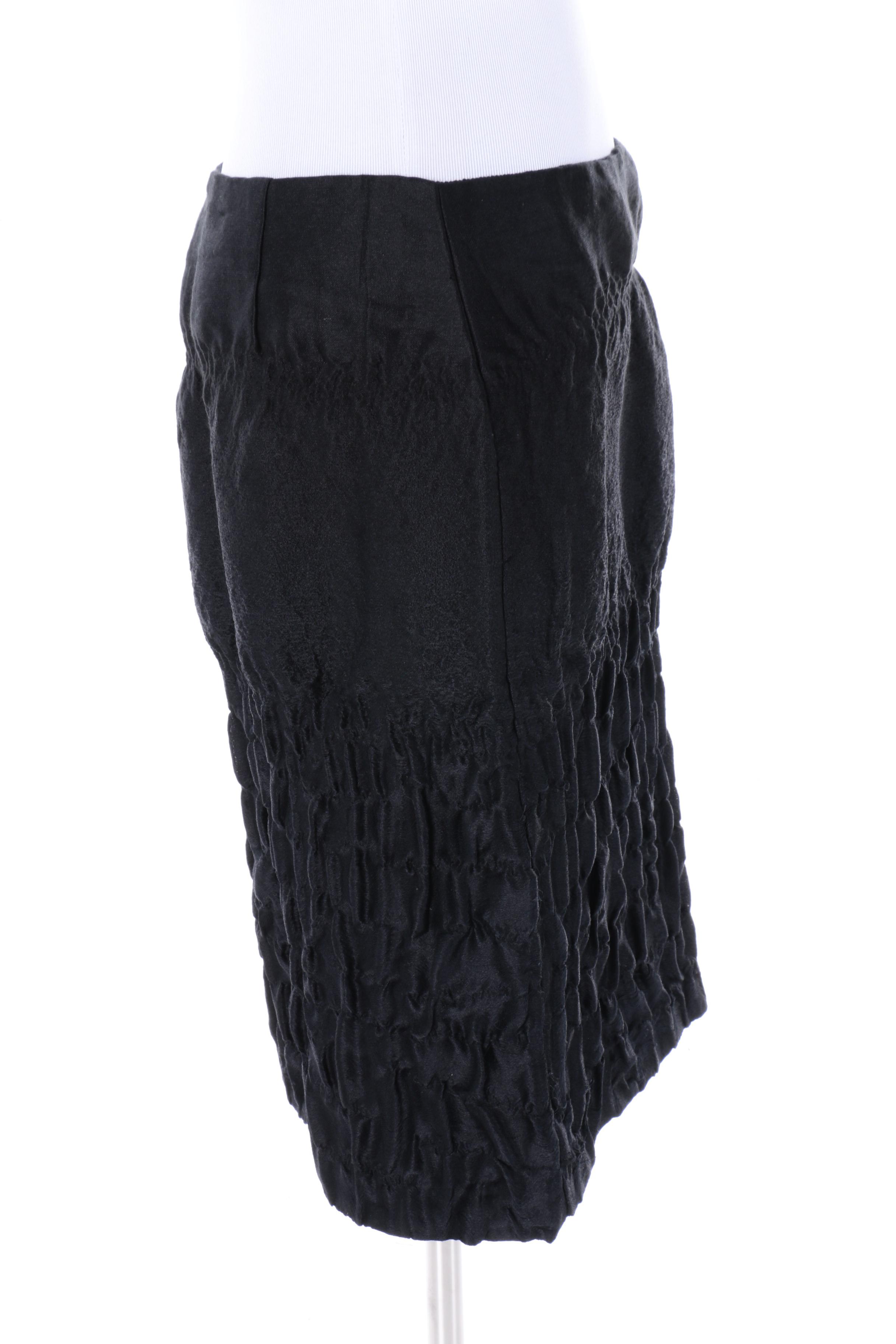 Prada Black Silk Smocked Skirt