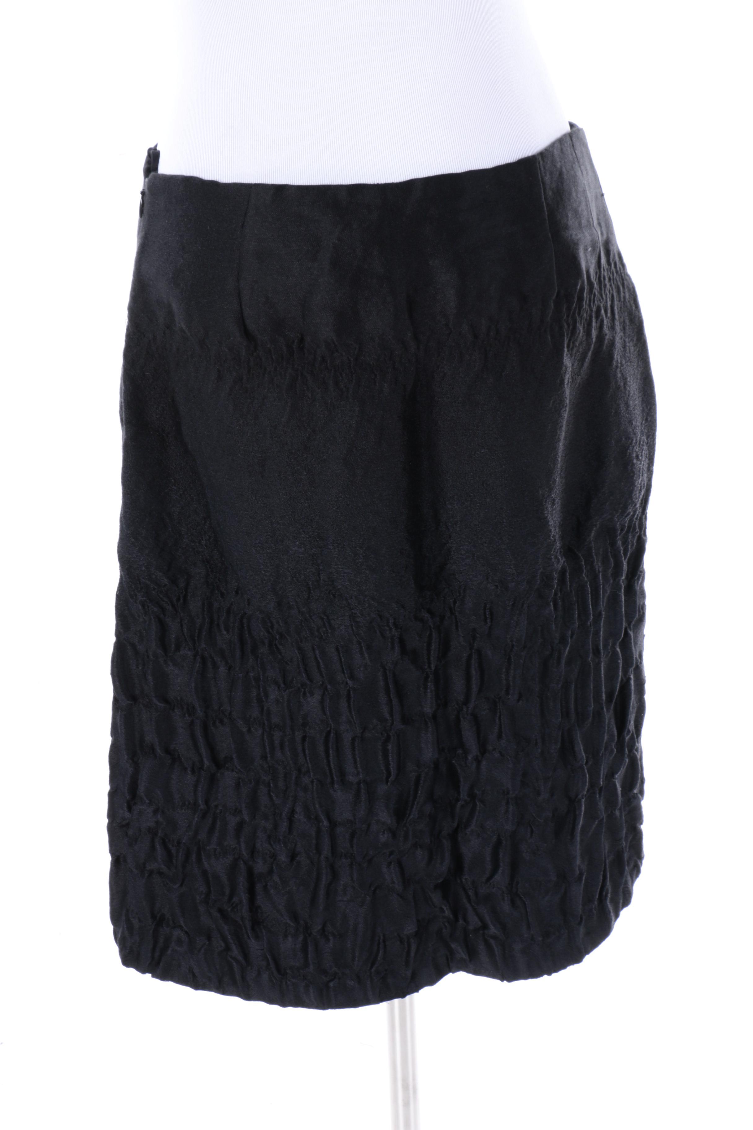 Prada Black Silk Smocked Skirt