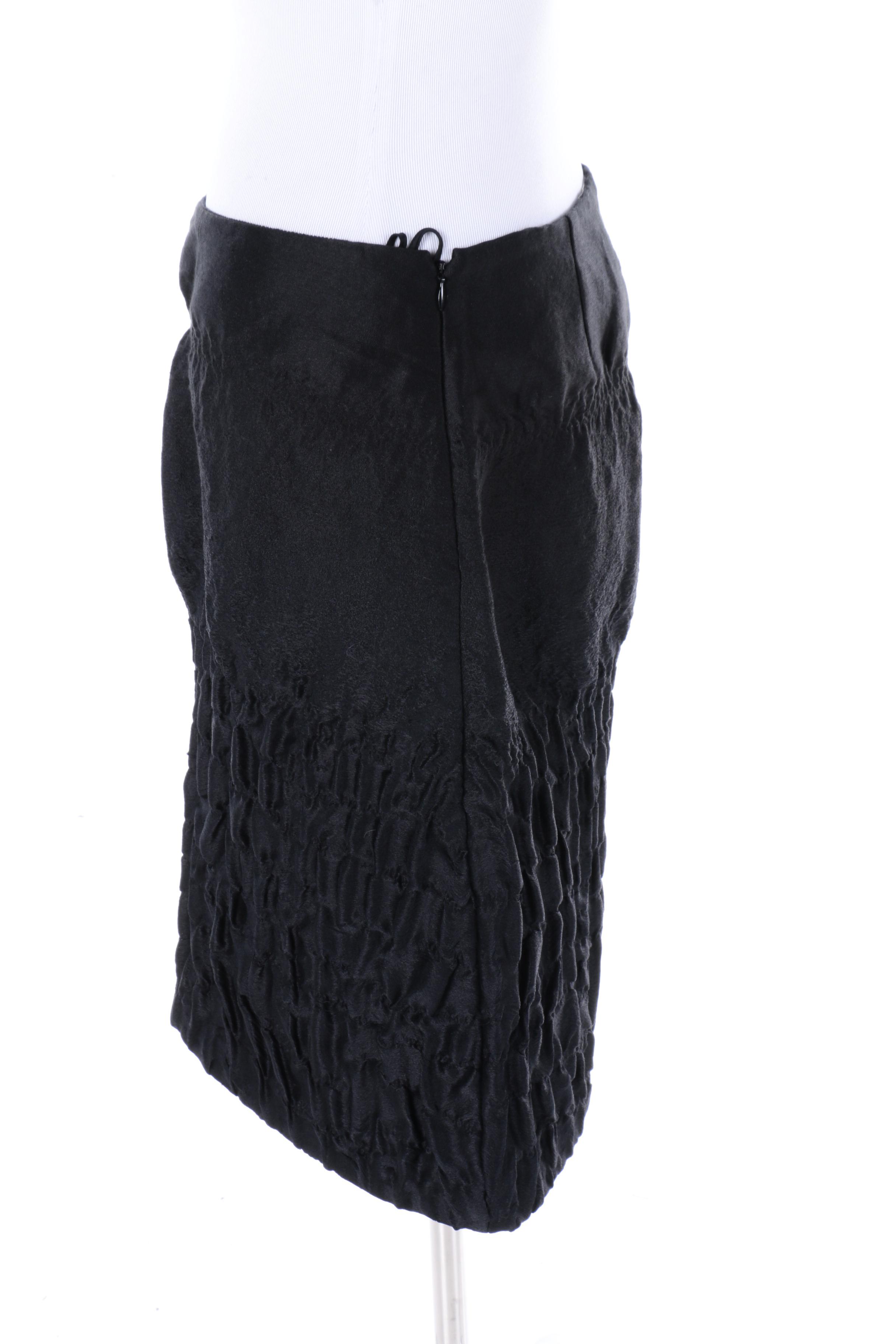 Prada Black Silk Smocked Skirt