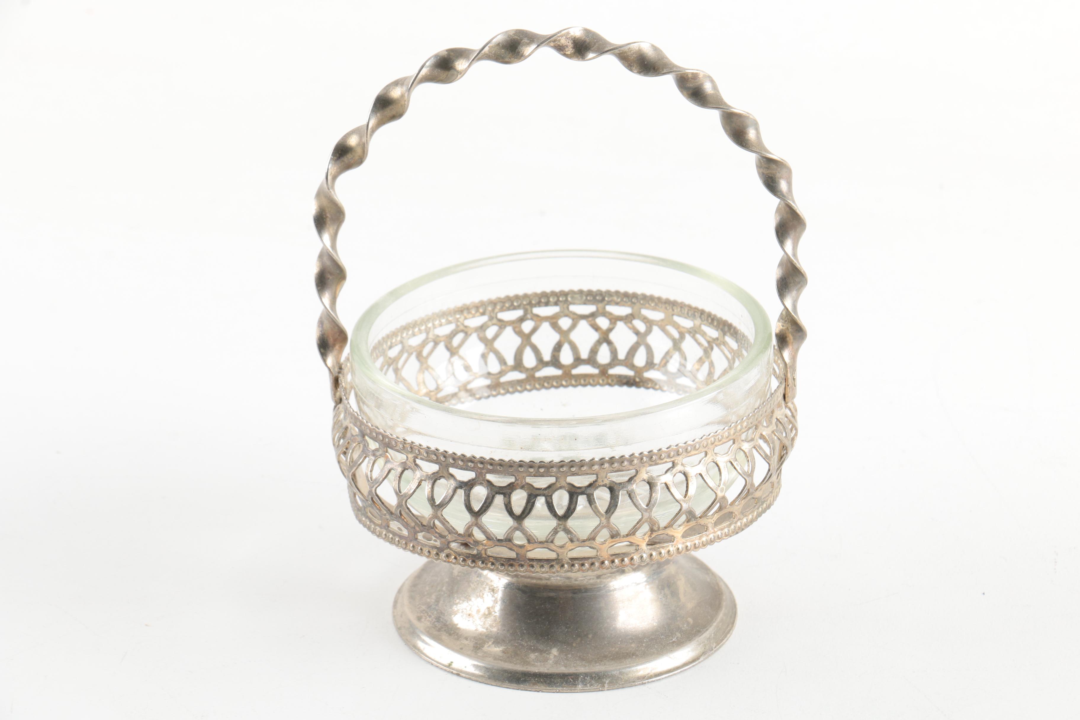 Silver Plate Sugar Basket with Glass Insert and Silver Plate Trinket Box