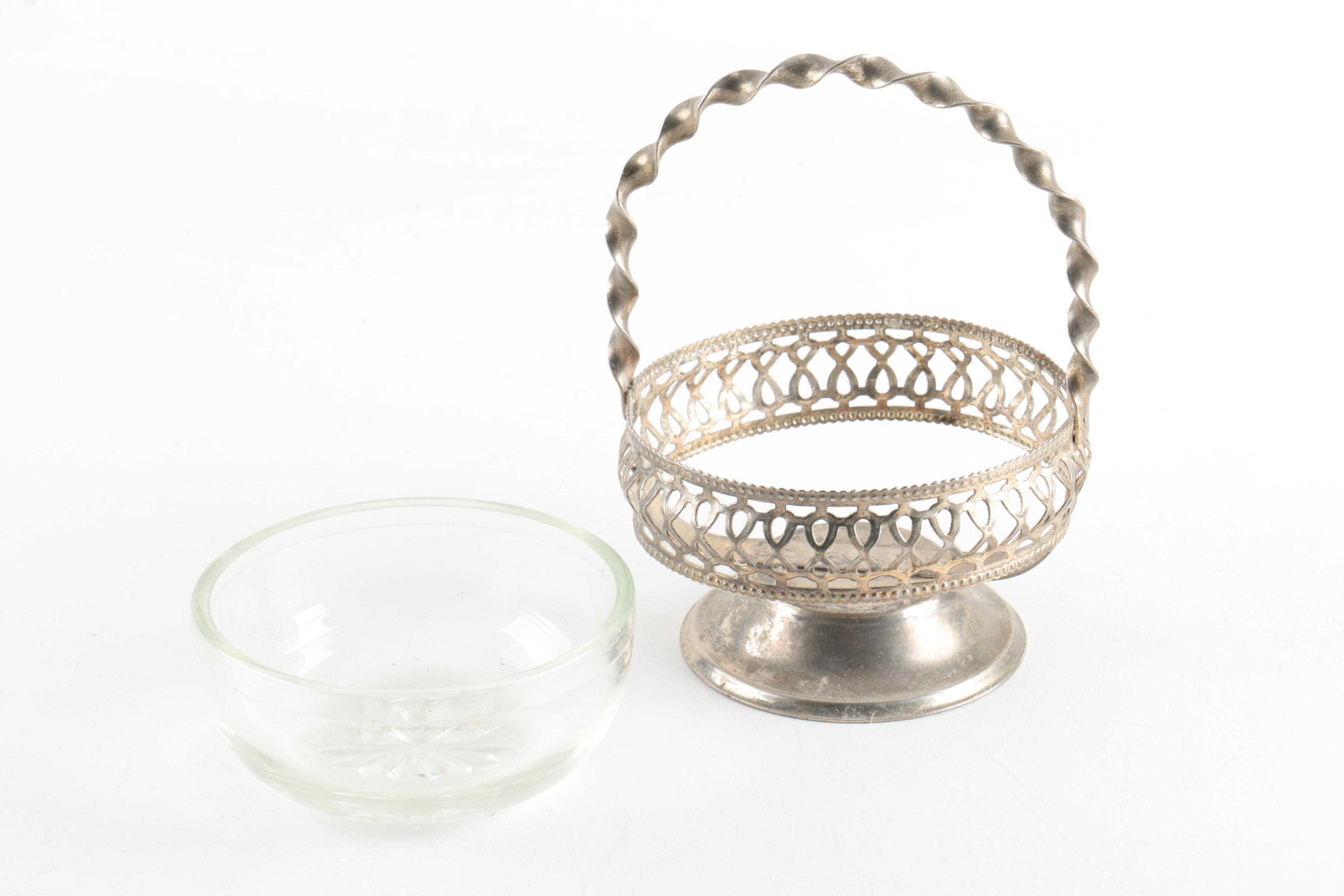 Silver Plate Sugar Basket with Glass Insert and Silver Plate Trinket Box