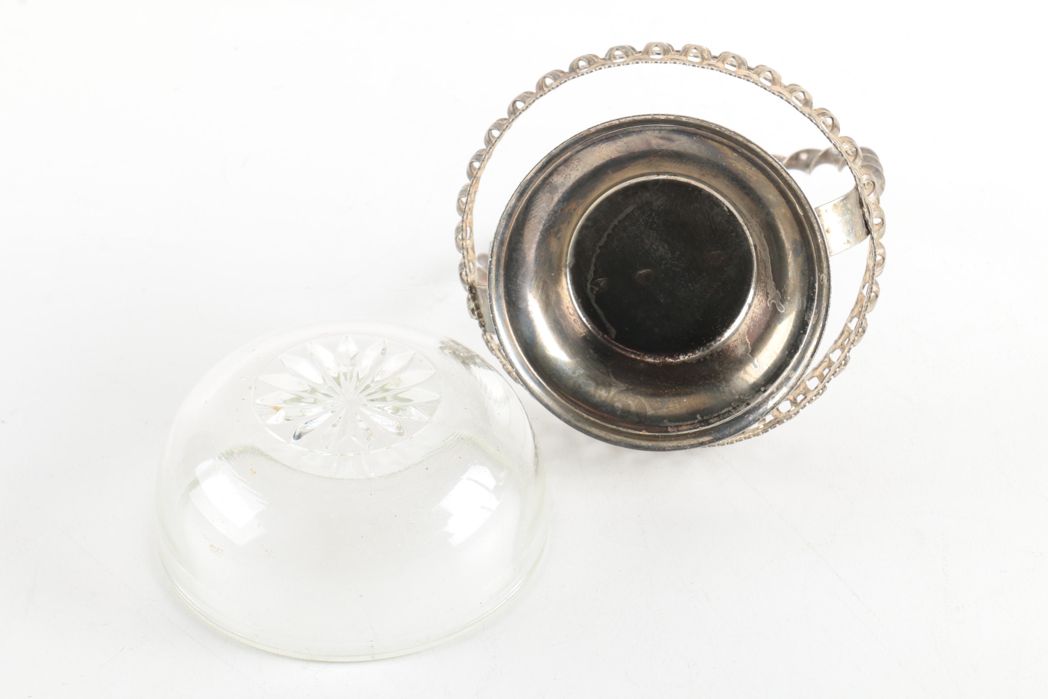Silver Plate Sugar Basket with Glass Insert and Silver Plate Trinket Box