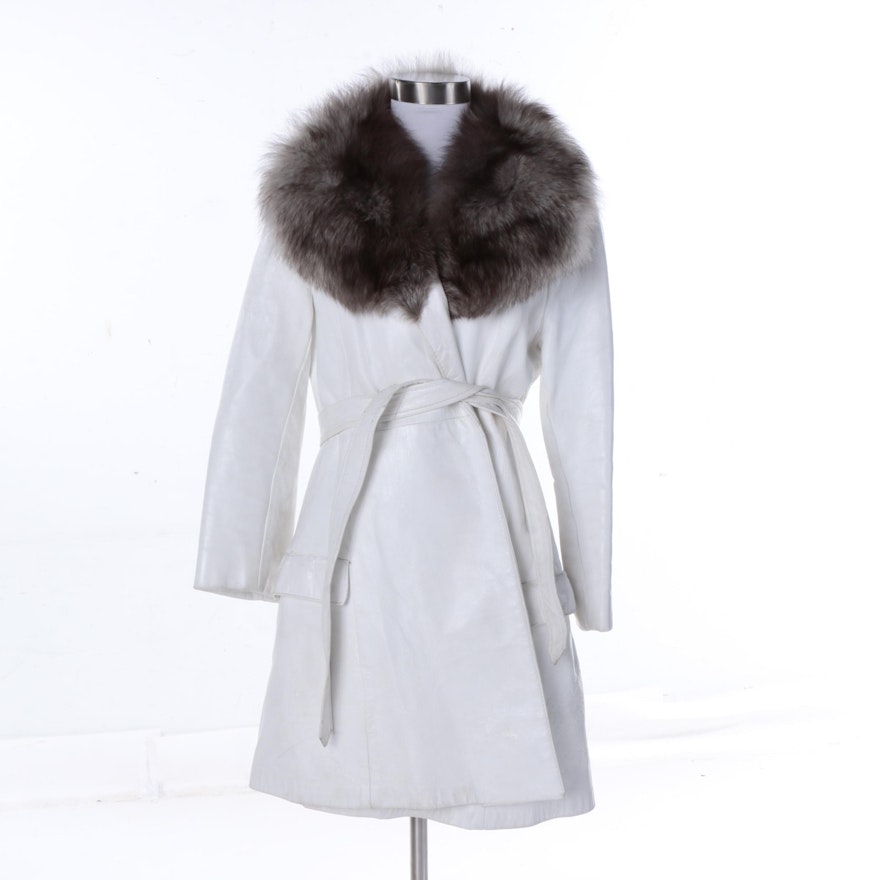 Women's Halmar Sugar-House White Leather Coat with Fox Fur Collar