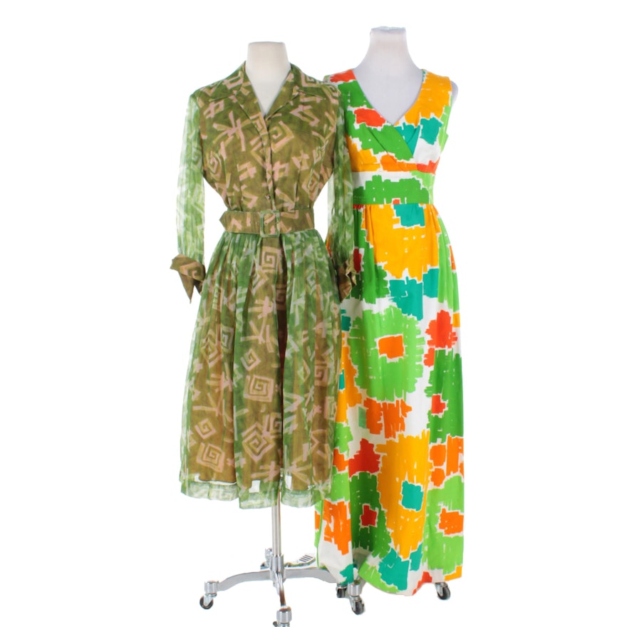 Women's Vintage Dresses Including a Malia Honolulu Floral Maxi Dress