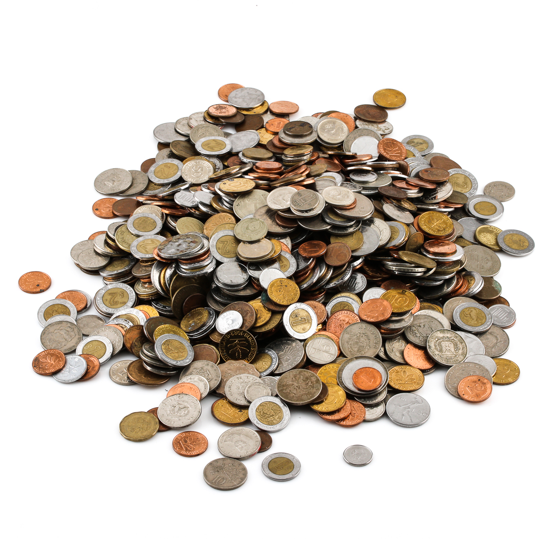 Large Group of Eight Pounds of Different Foreign Coins