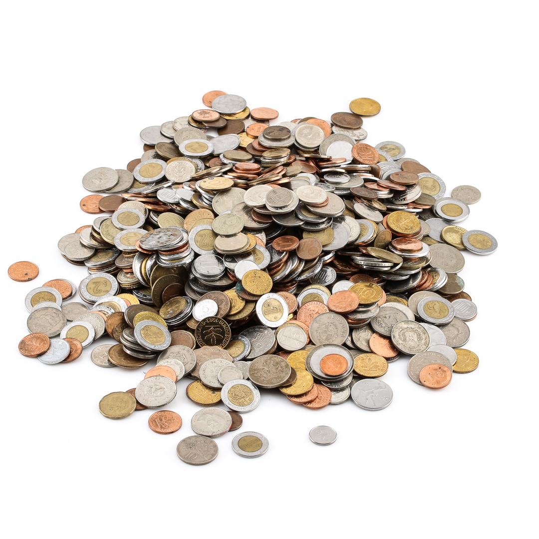 Large Group of Eight Pounds of Different Foreign Coins