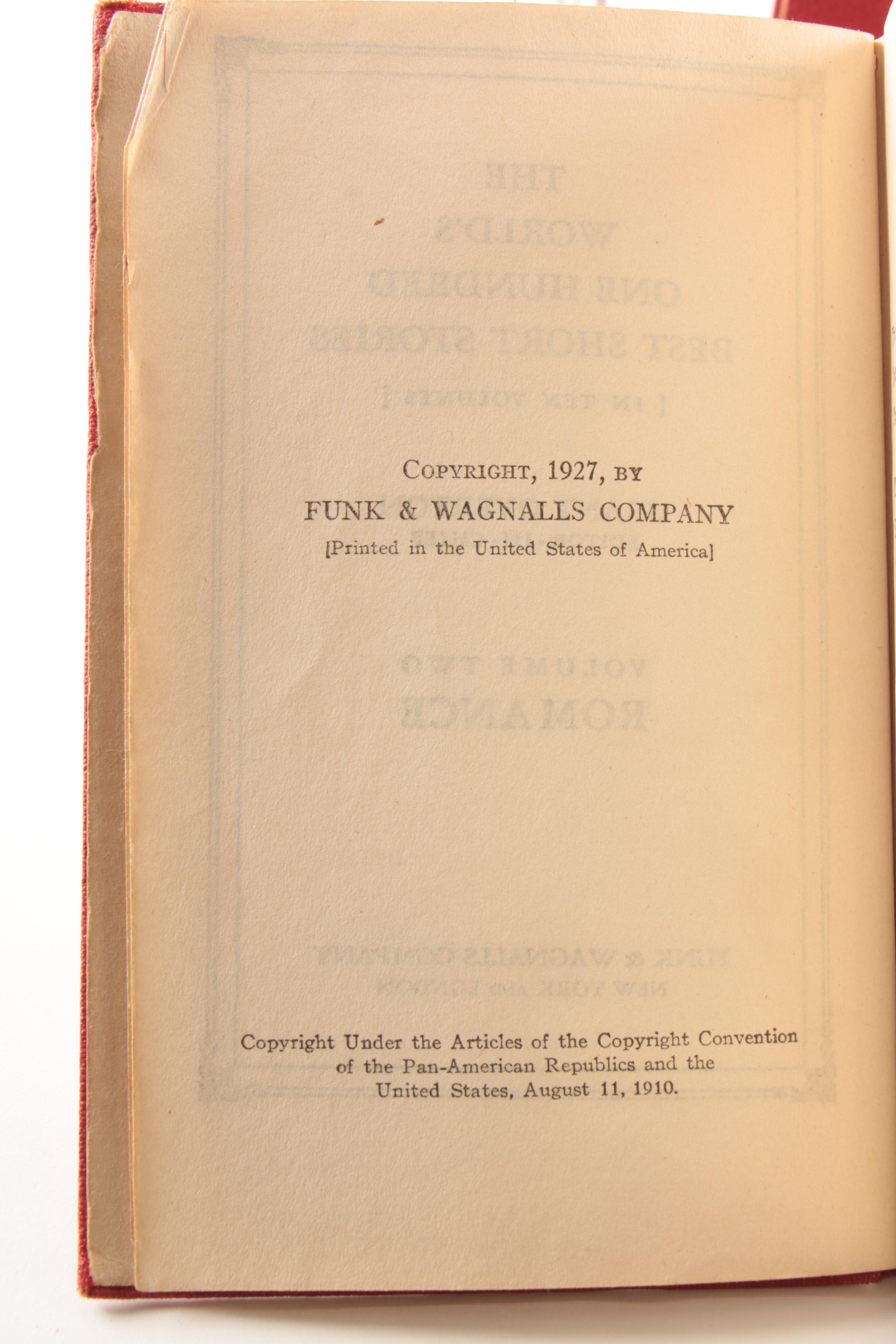 1927 "The World's One Hundred Best Short Stories" in Four Volumes