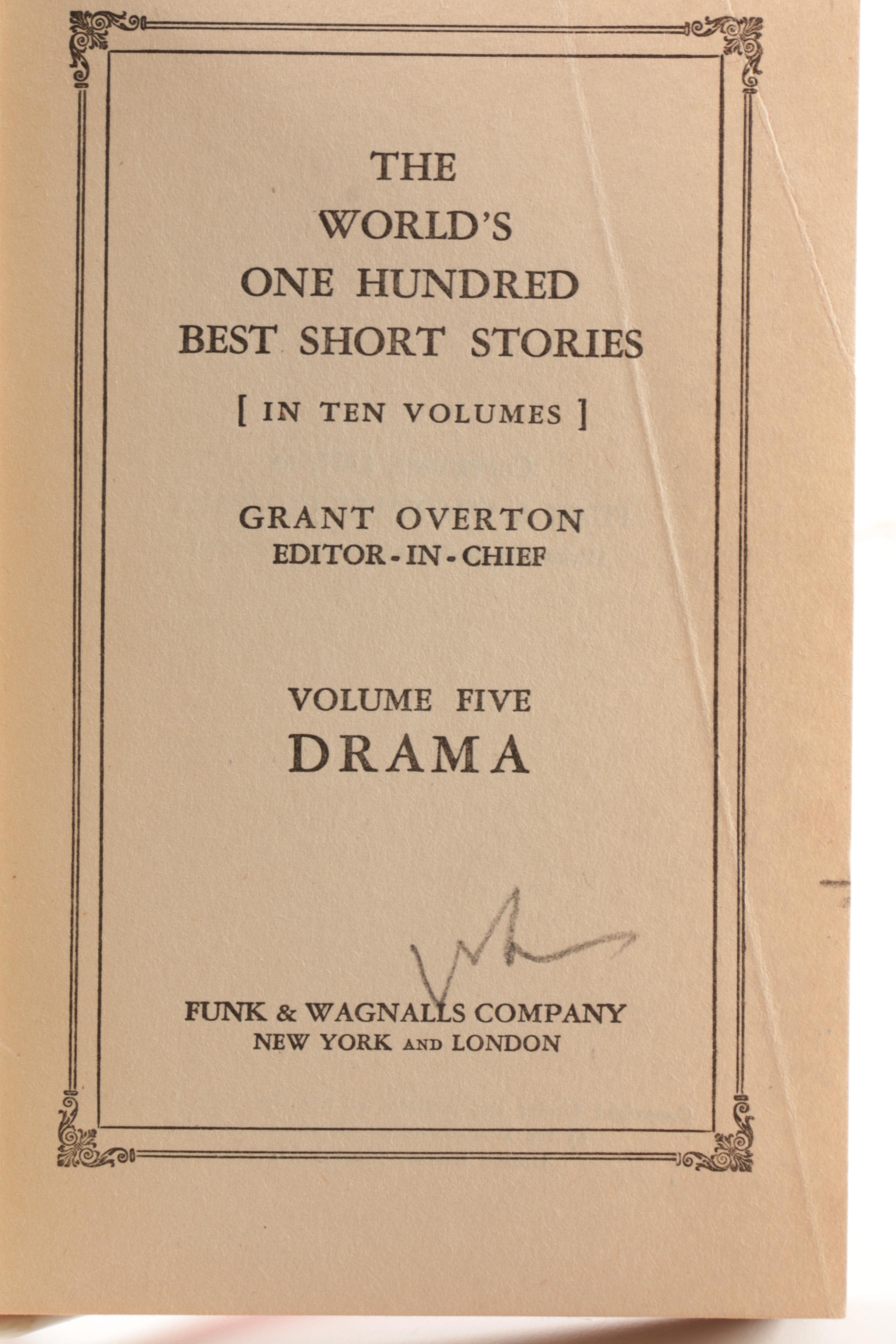 1927 "The World's One Hundred Best Short Stories" in Four Volumes