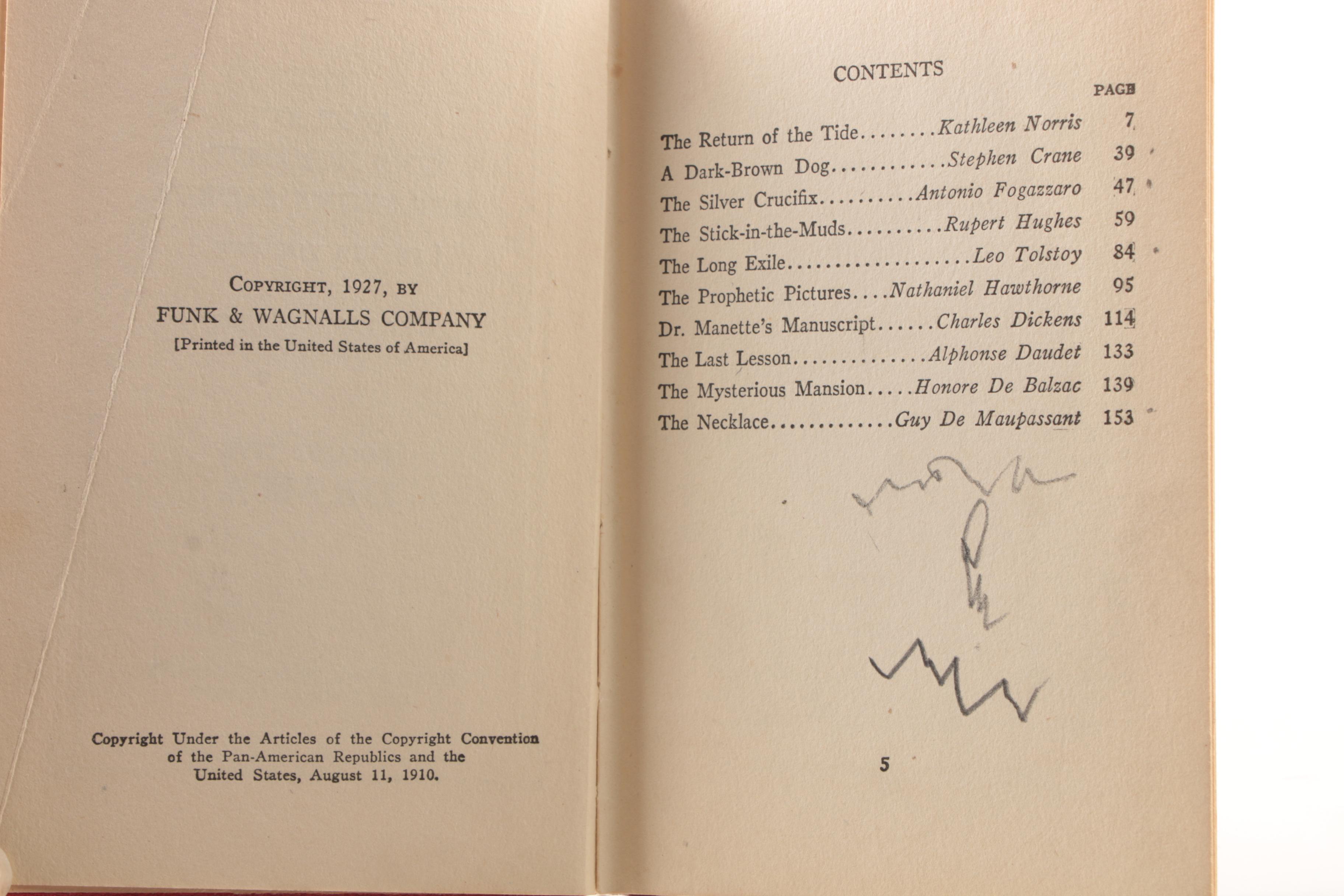 1927 "The World's One Hundred Best Short Stories" in Four Volumes