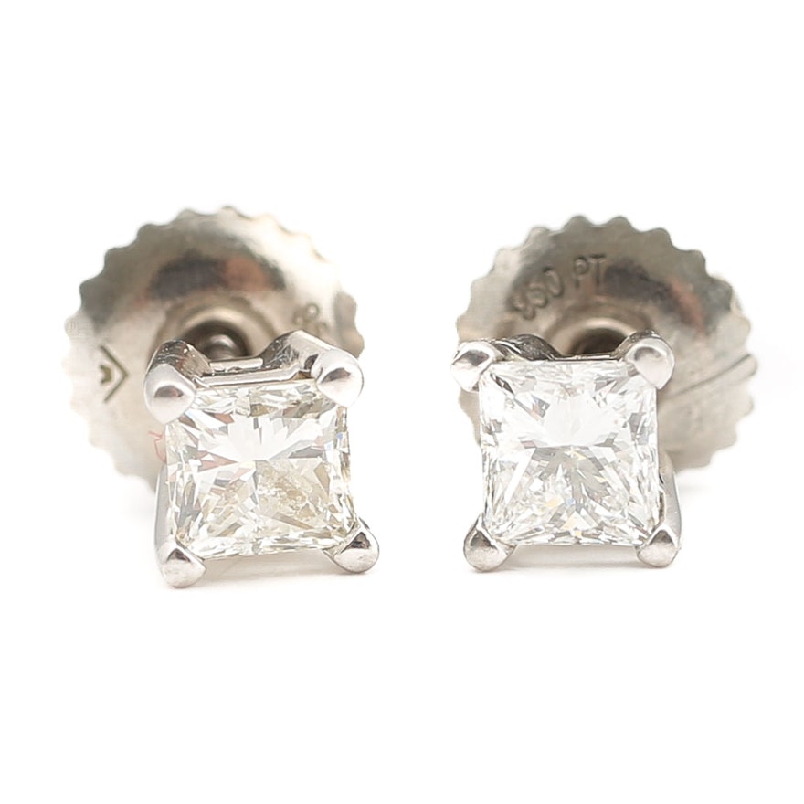 Platinum Princess Cut Diamond Earrings