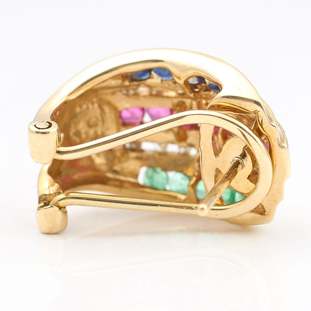 10K Yellow Gold Diamond, Ruby, Emerald, Sapphire Earrings