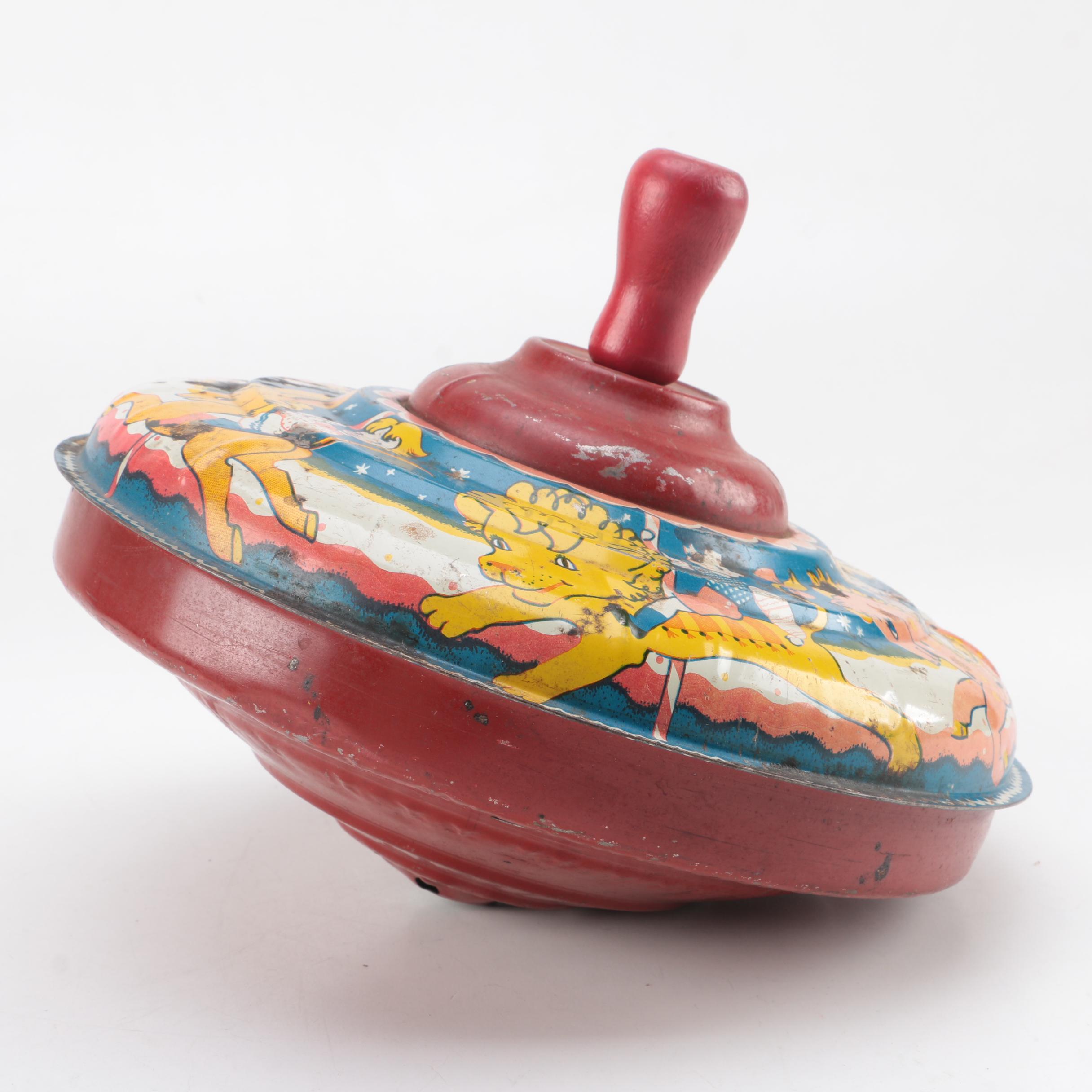 Vintage Colmor Spinning Top and Japanese Wind-Up "Turn Over Cat"