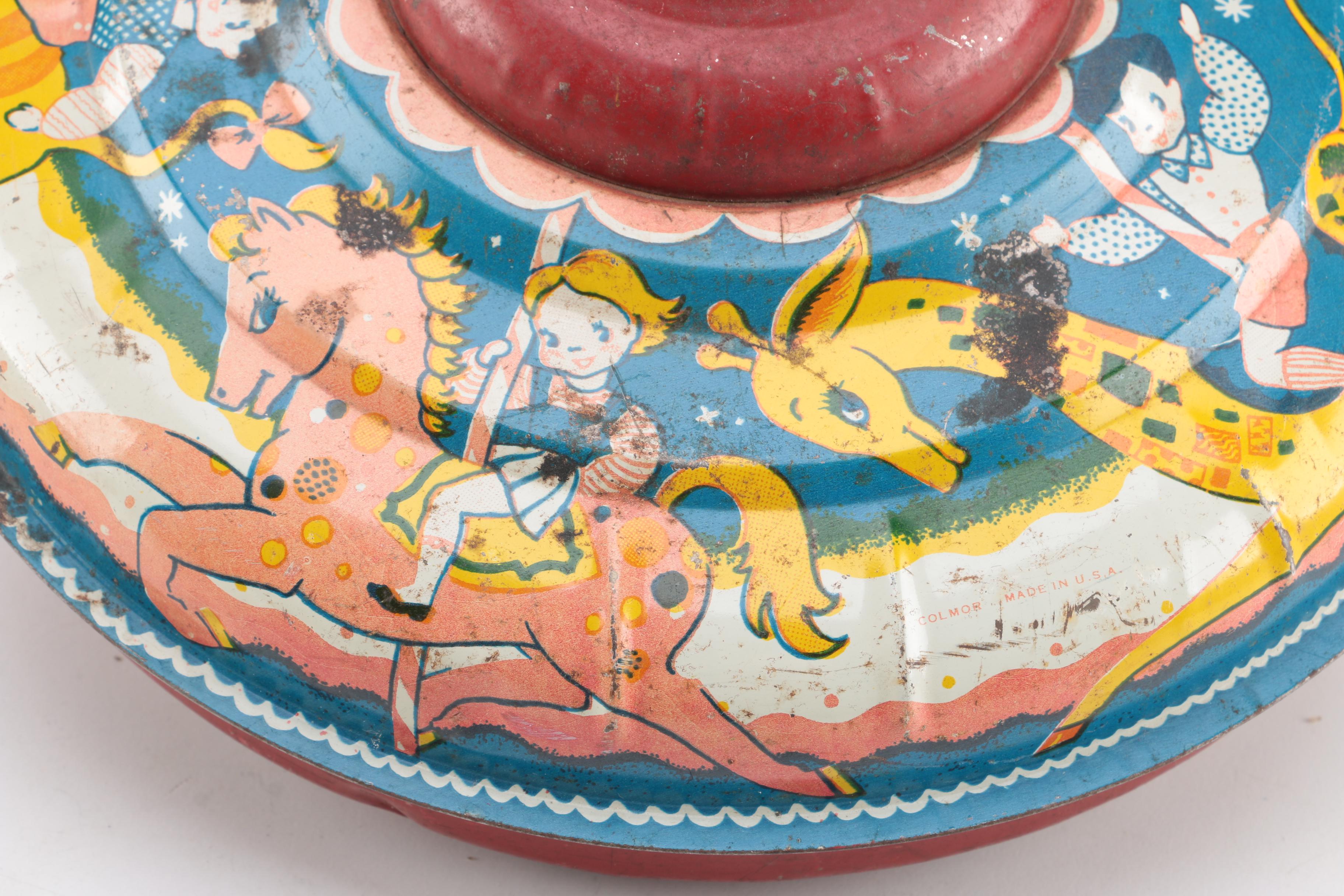 Vintage Colmor Spinning Top and Japanese Wind-Up "Turn Over Cat"