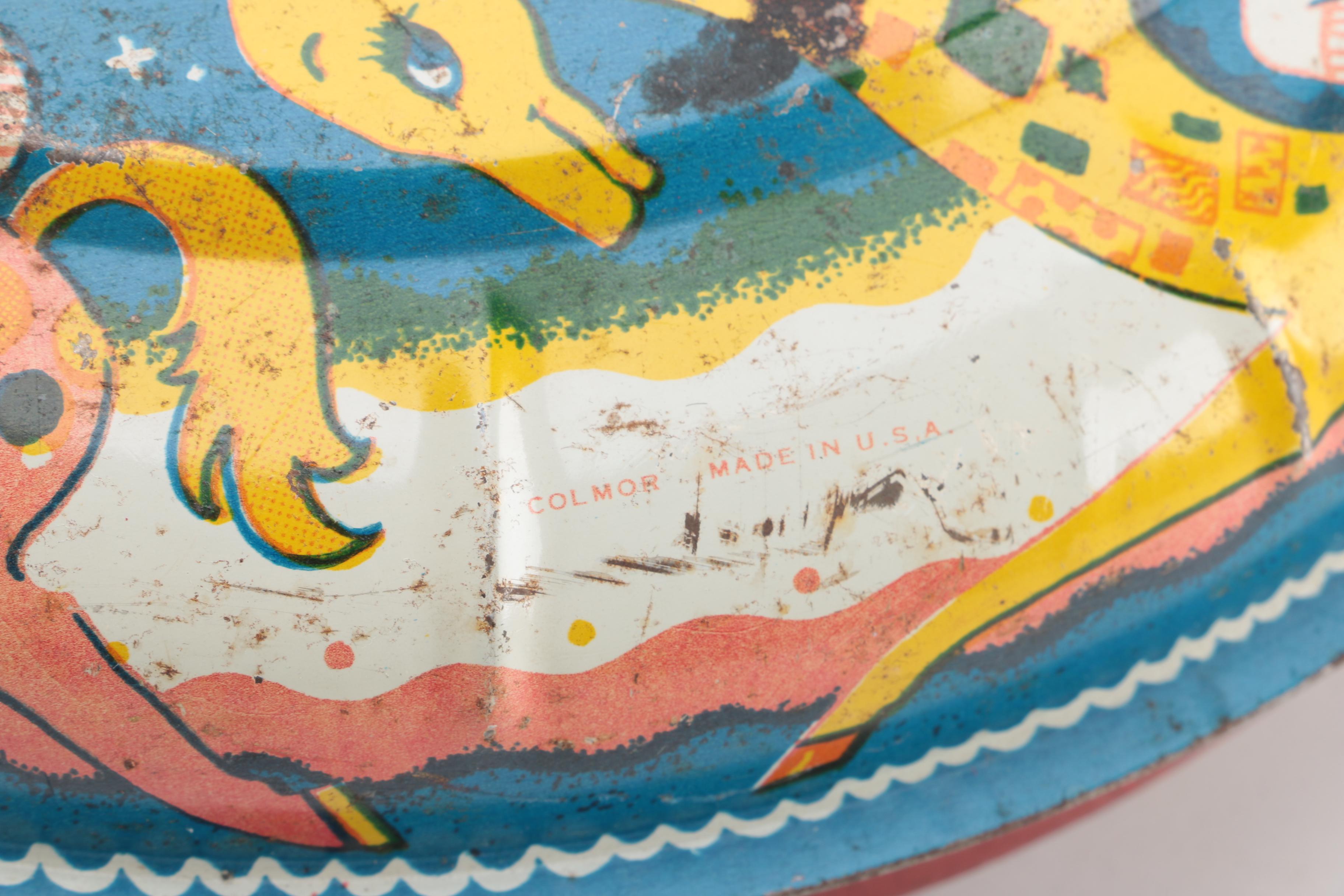 Vintage Colmor Spinning Top and Japanese Wind-Up "Turn Over Cat"