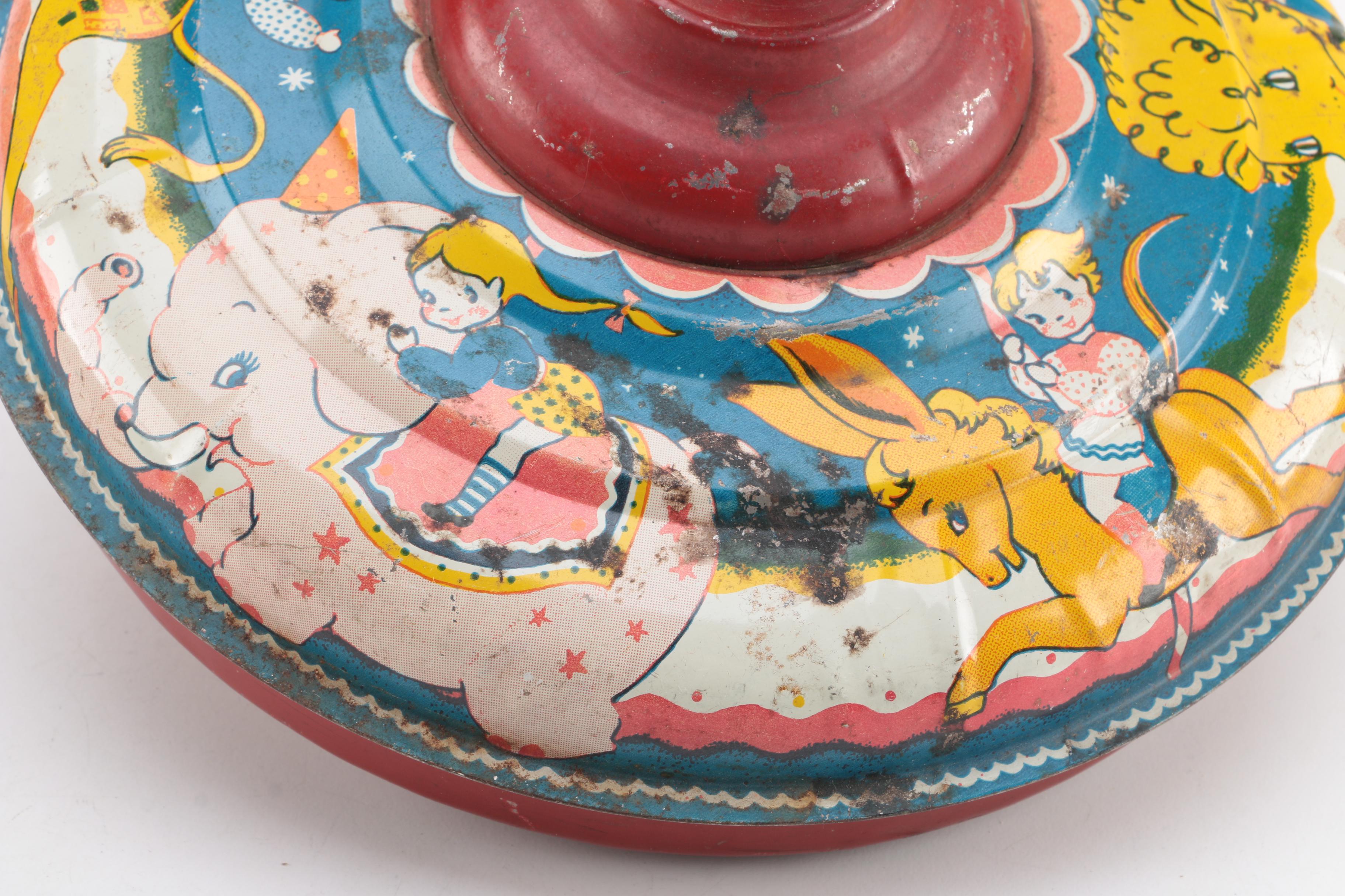 Vintage Colmor Spinning Top and Japanese Wind-Up "Turn Over Cat"