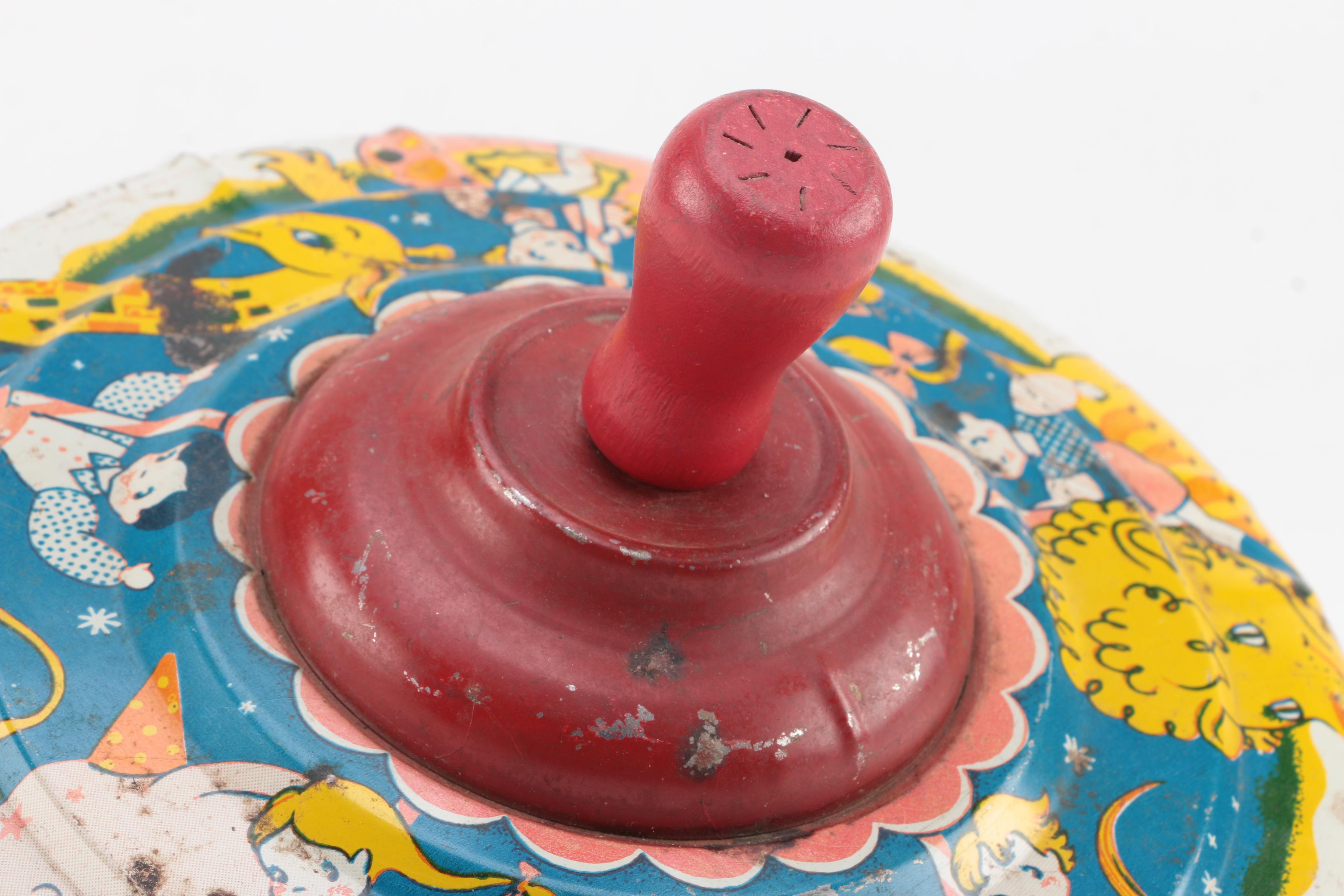 Vintage Colmor Spinning Top and Japanese Wind-Up "Turn Over Cat"