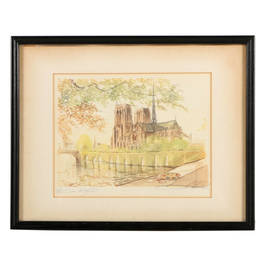 Signed Watercolor of Notre Dame de Paris