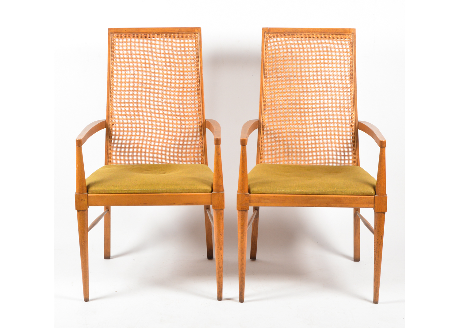 Four Mid Century Modern CaneBack Walnut Dining Chairs by Lane EBTH