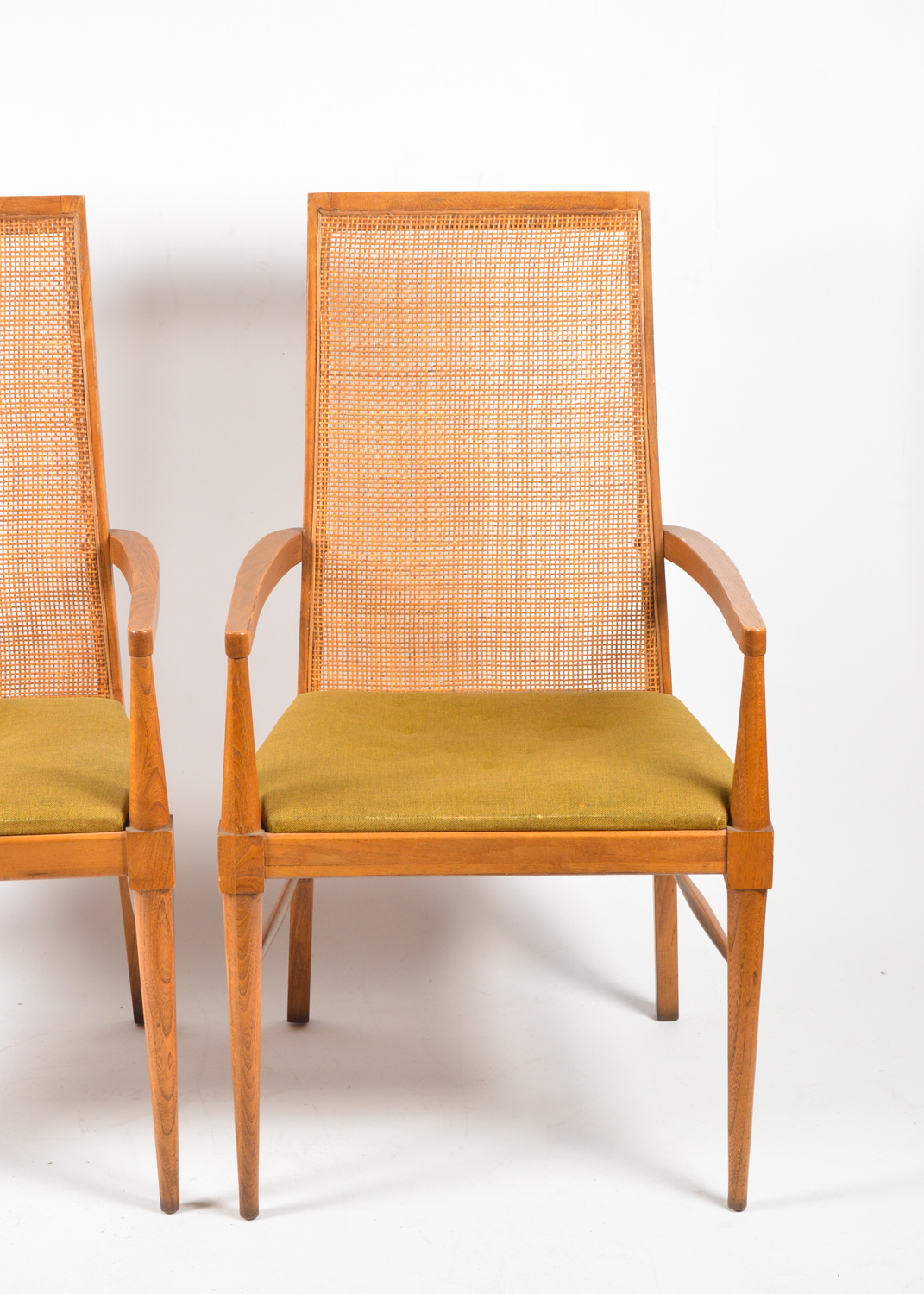 Four Mid Century Modern Cane-Back Walnut Dining Chairs by Lane