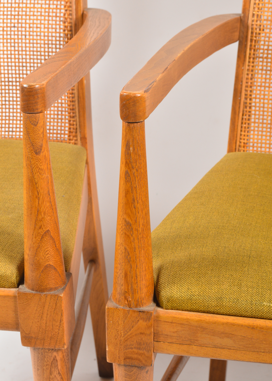 Four Mid Century Modern CaneBack Walnut Dining Chairs by Lane EBTH