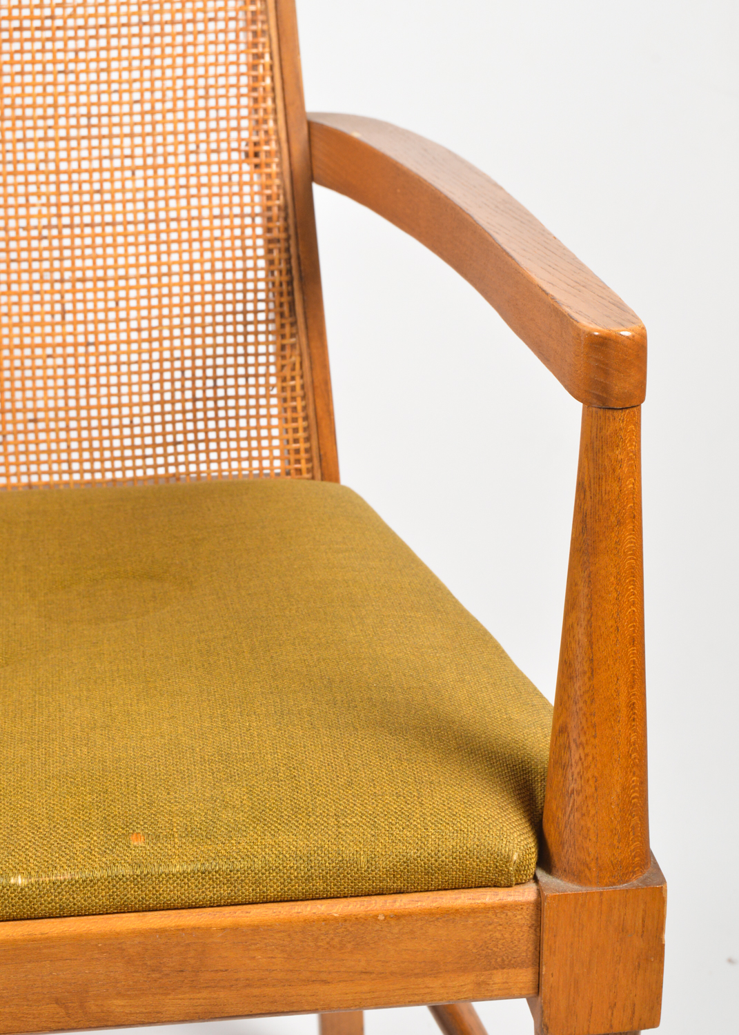 Four Mid Century Modern Cane-Back Walnut Dining Chairs by Lane