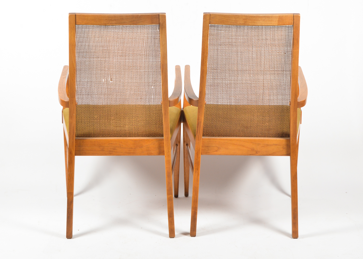 Four Mid Century Modern Cane-Back Walnut Dining Chairs by Lane