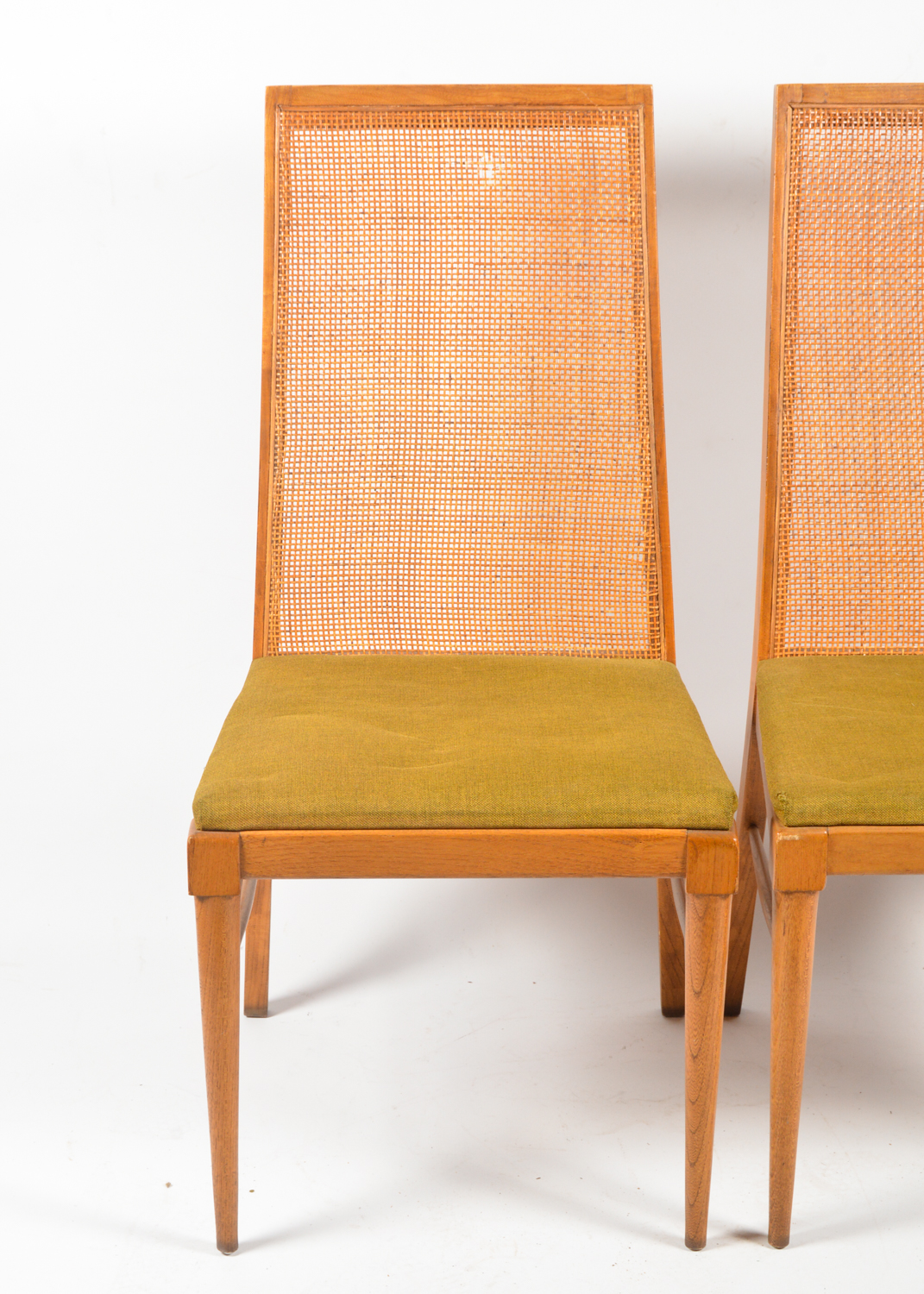 Four Mid Century Modern Cane-Back Walnut Dining Chairs by Lane
