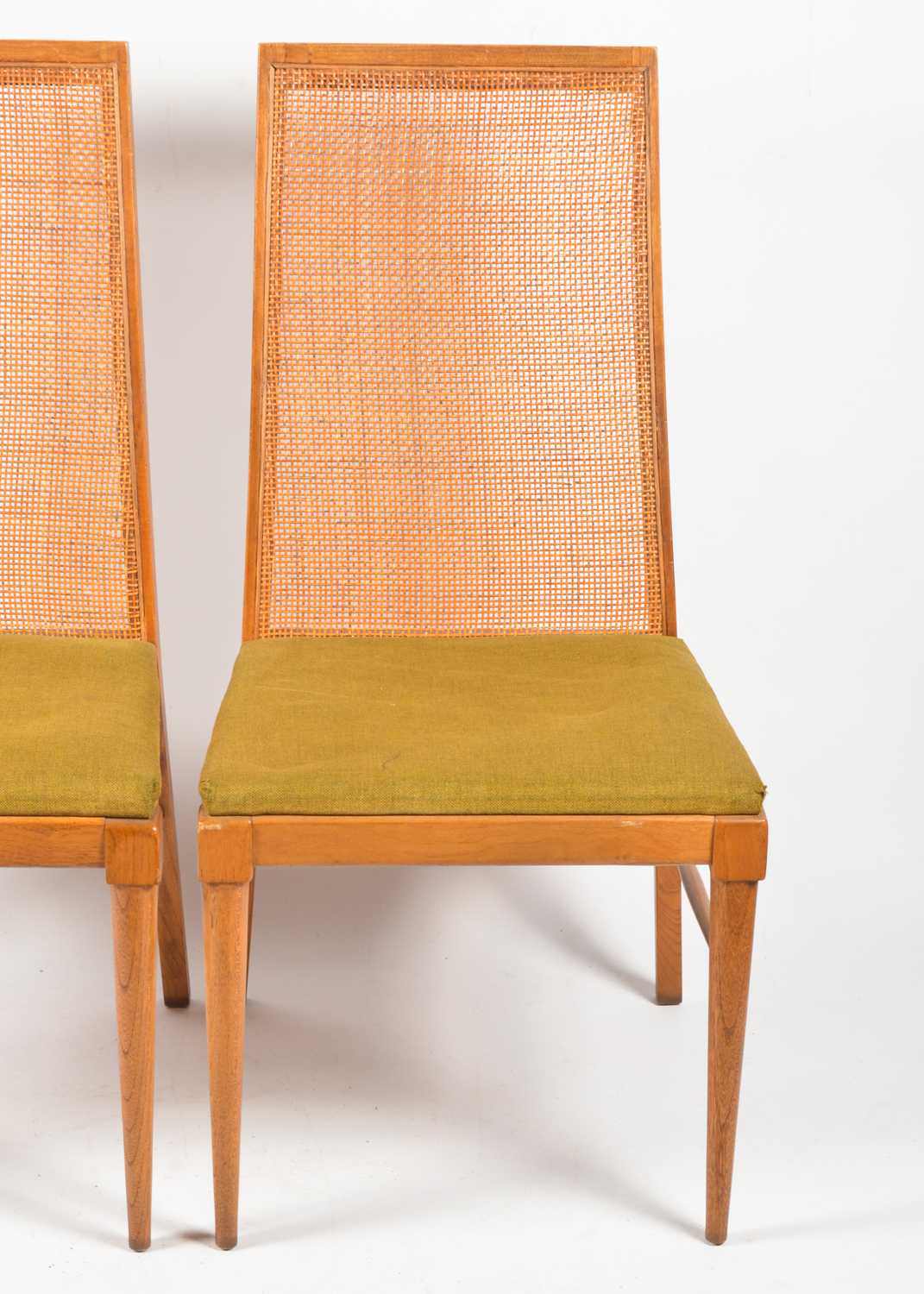 Four Mid Century Modern Cane-Back Walnut Dining Chairs by Lane