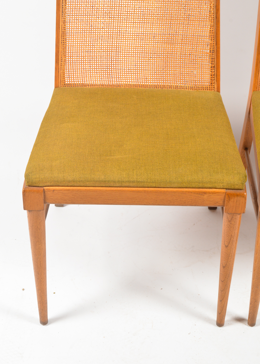 Four Mid Century Modern Cane-Back Walnut Dining Chairs by Lane