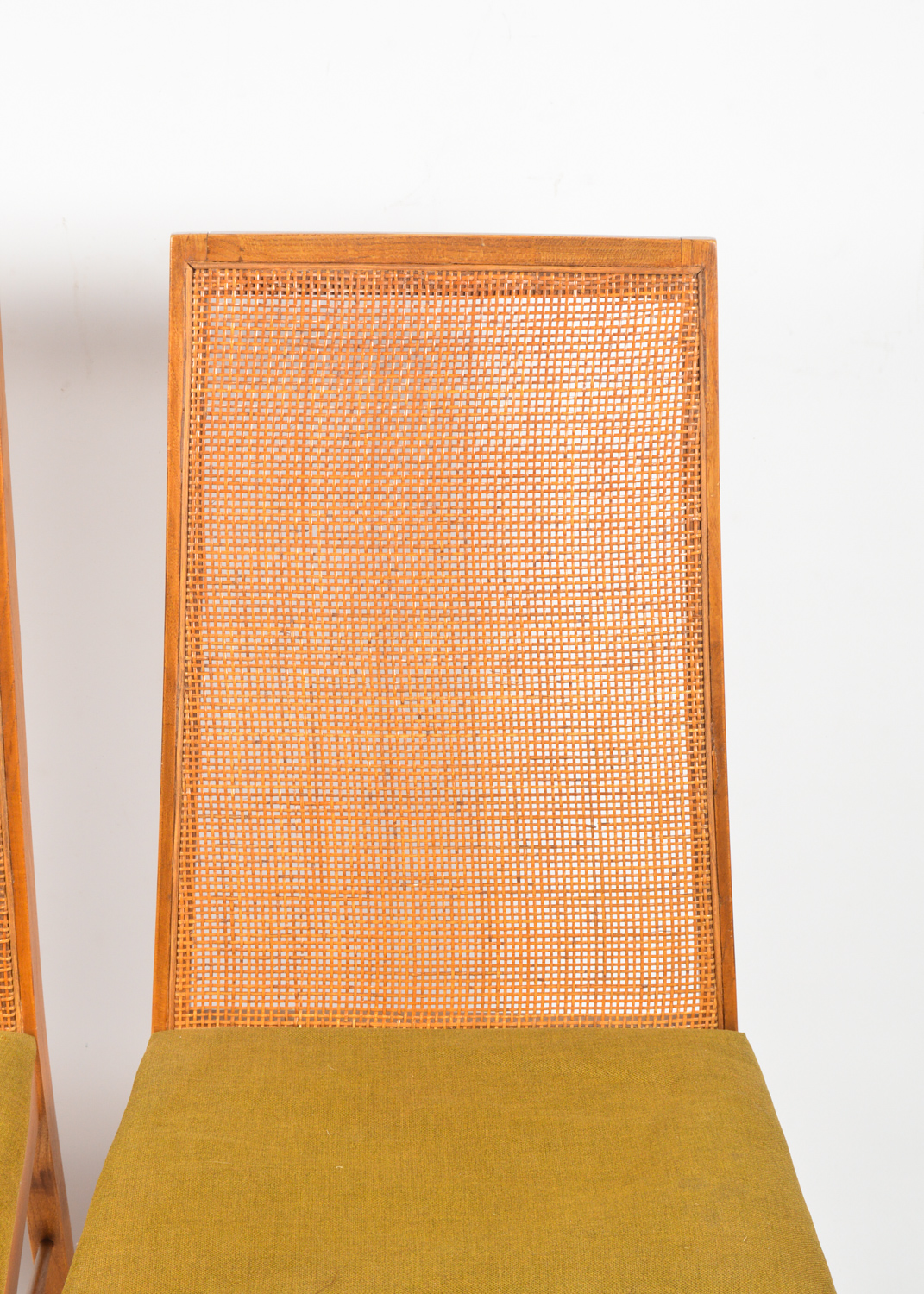 Four Mid Century Modern Cane-Back Walnut Dining Chairs by Lane