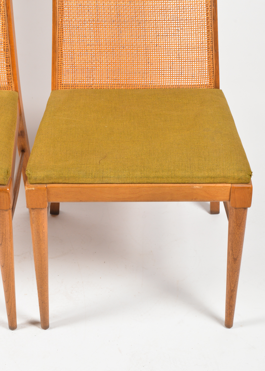 Four Mid Century Modern Cane-Back Walnut Dining Chairs by Lane
