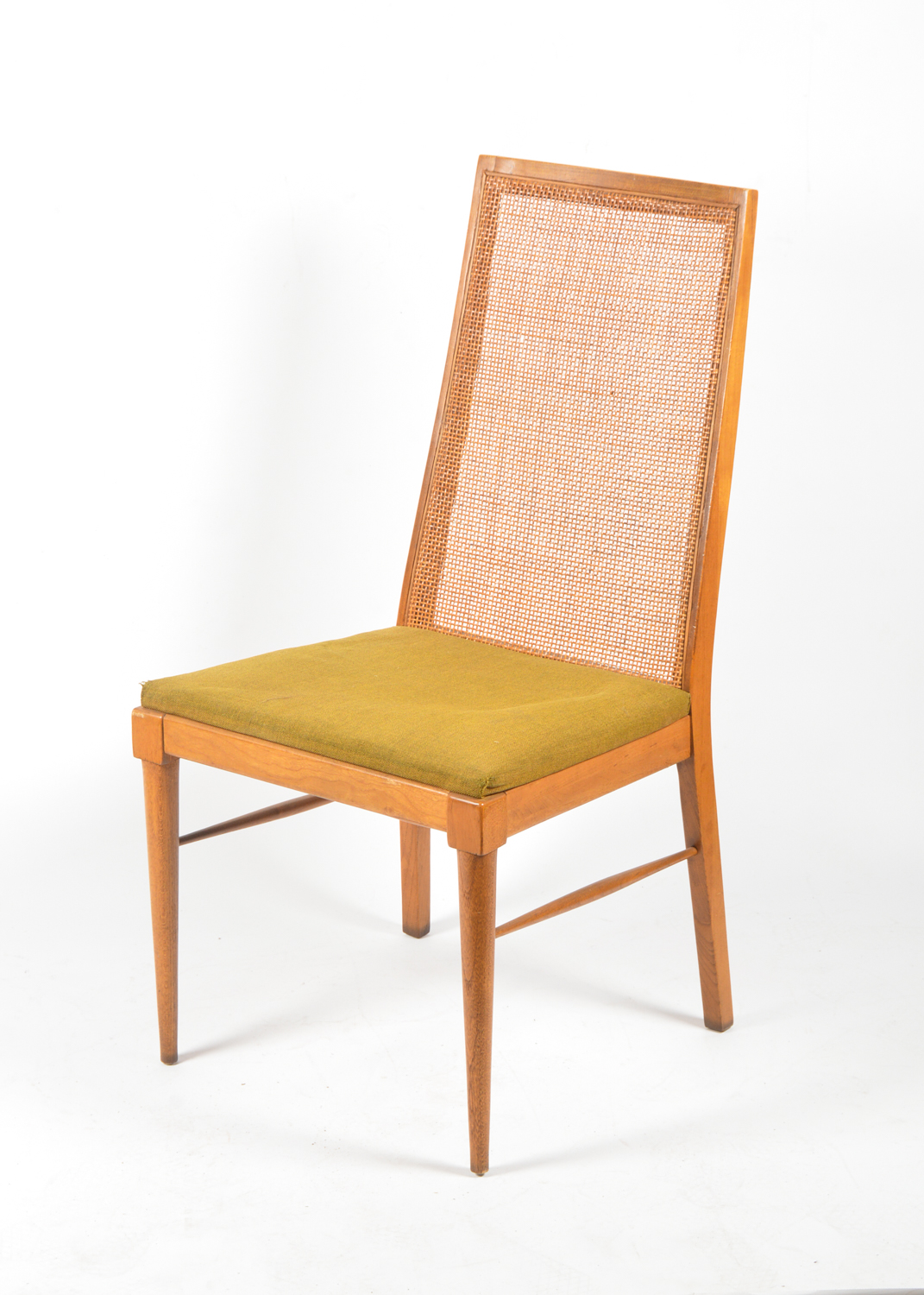 Four Mid Century Modern Cane-Back Walnut Dining Chairs by Lane