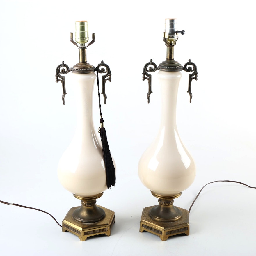 Neoclassical Style Ceramic and Brass Table Lamps