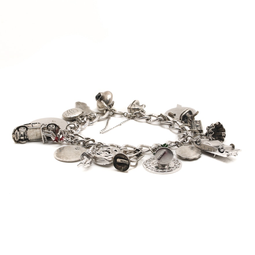 Sterling Silver Charm Bracelet With Multiple Charms